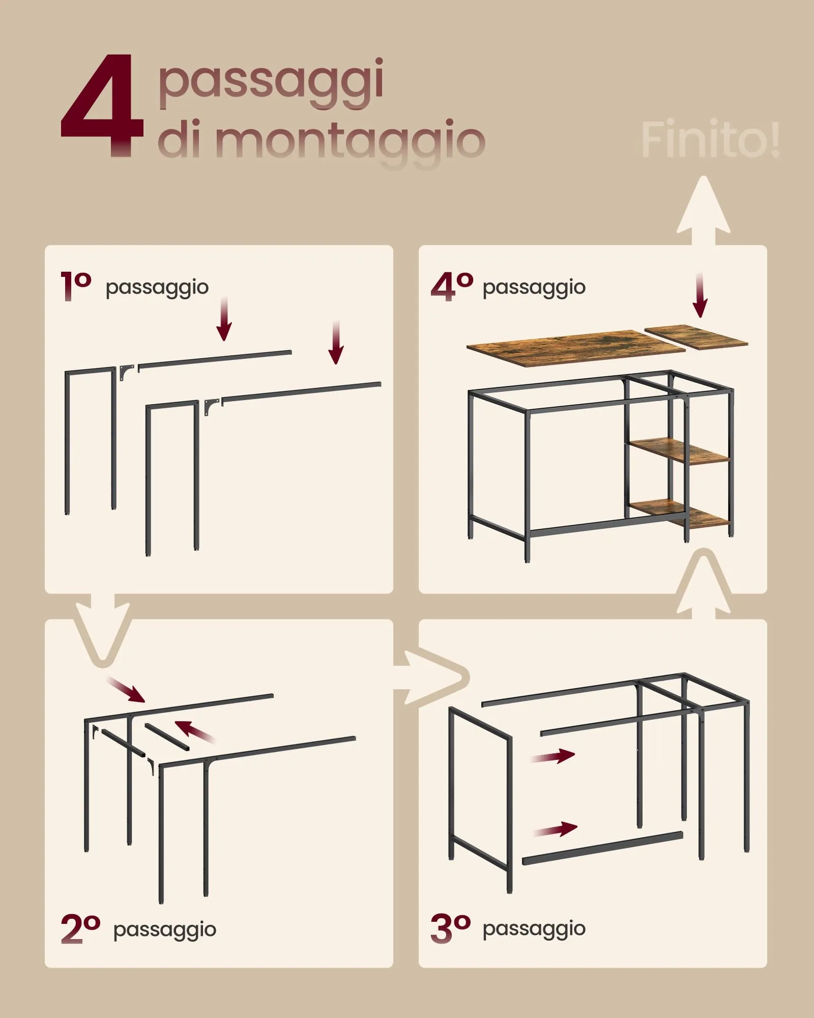 VASAGLE Scrivania per Computer con 2 Ripiani, Marrone Vintage e Nero LWD47X - immagine 7