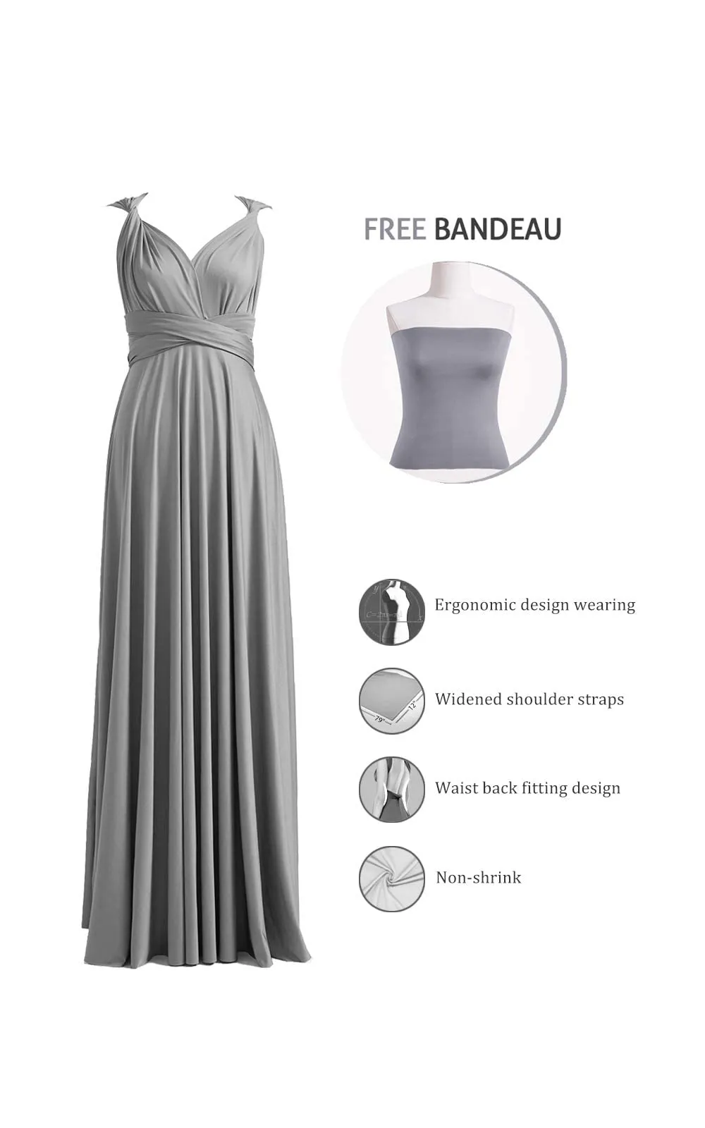 72styles Abito Cerimonia Donna Elegante Infinity Damigella d'Onore - immagine 3