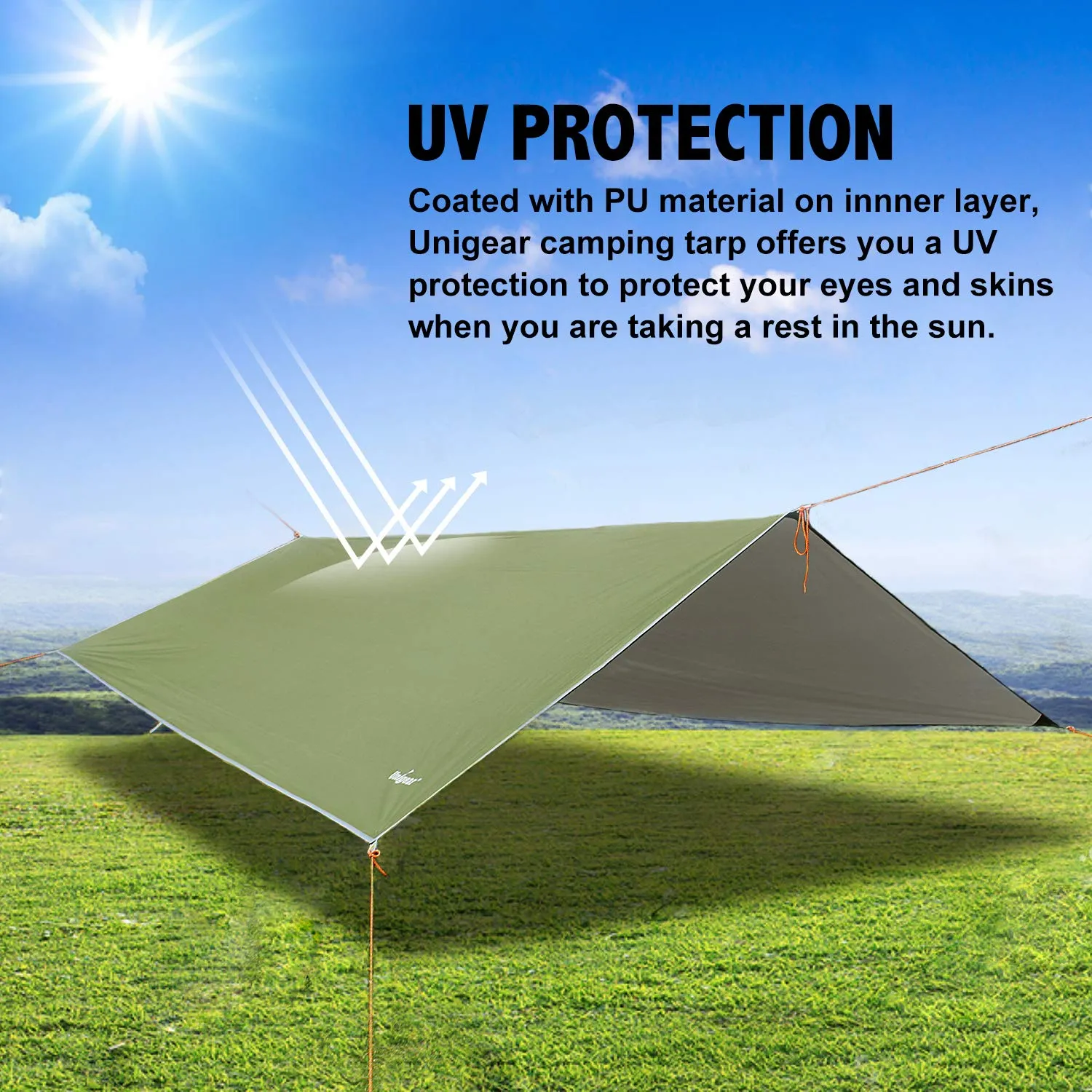 Unigear Telo Antipioggia Tarp Rain Fly 3x3m Verde - immagine 3