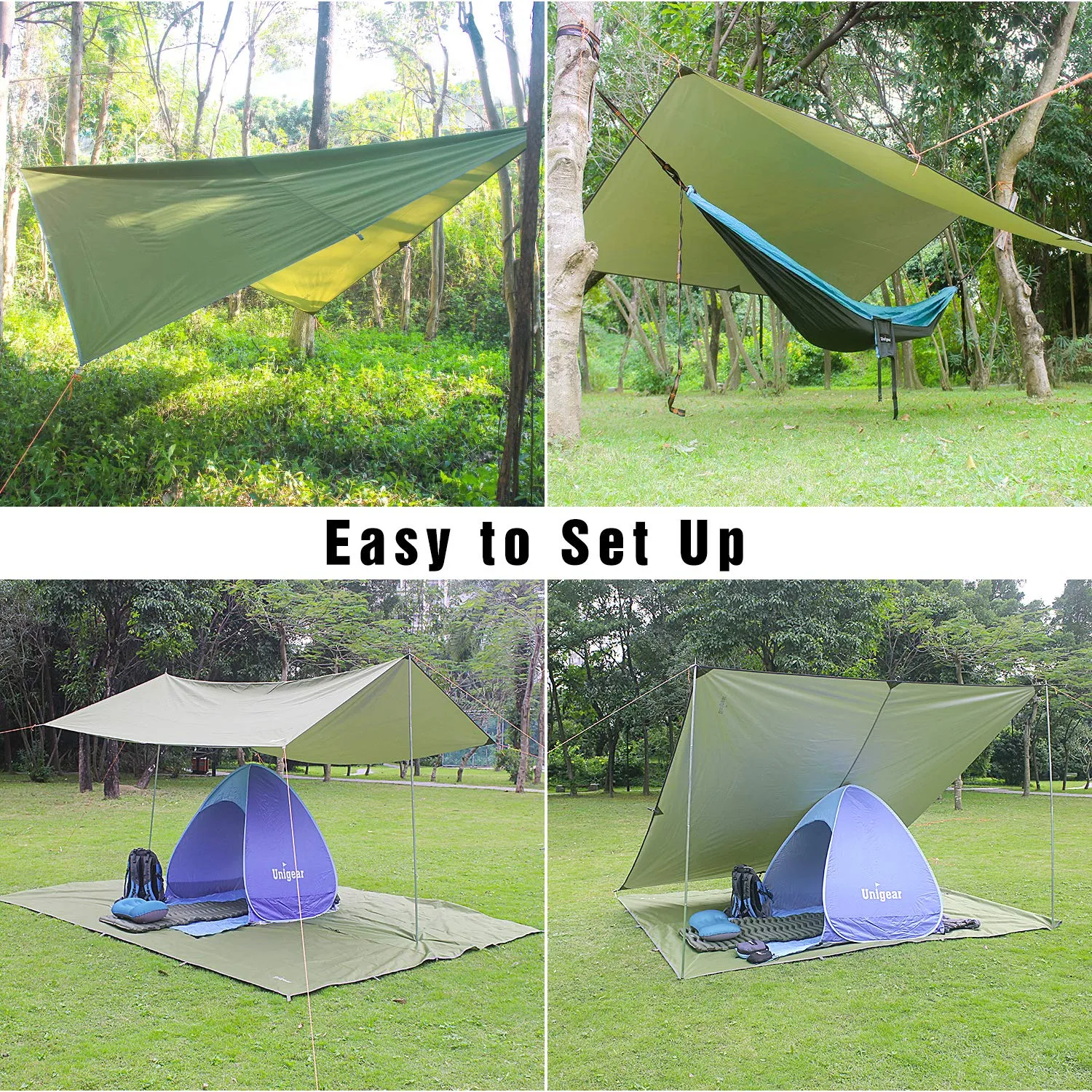 Unigear Telo Antipioggia Tarp Rain Fly 3x3m Verde - immagine 4