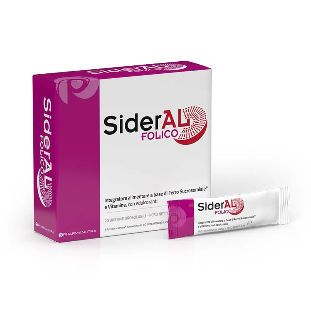 Pharmanutra SiderAL Folico, Ferro Sucrosomiale, Quatrefolic, Vitamine D3 e B12 Sucrosomiali, 20 bustine orosolubili - immagine 1