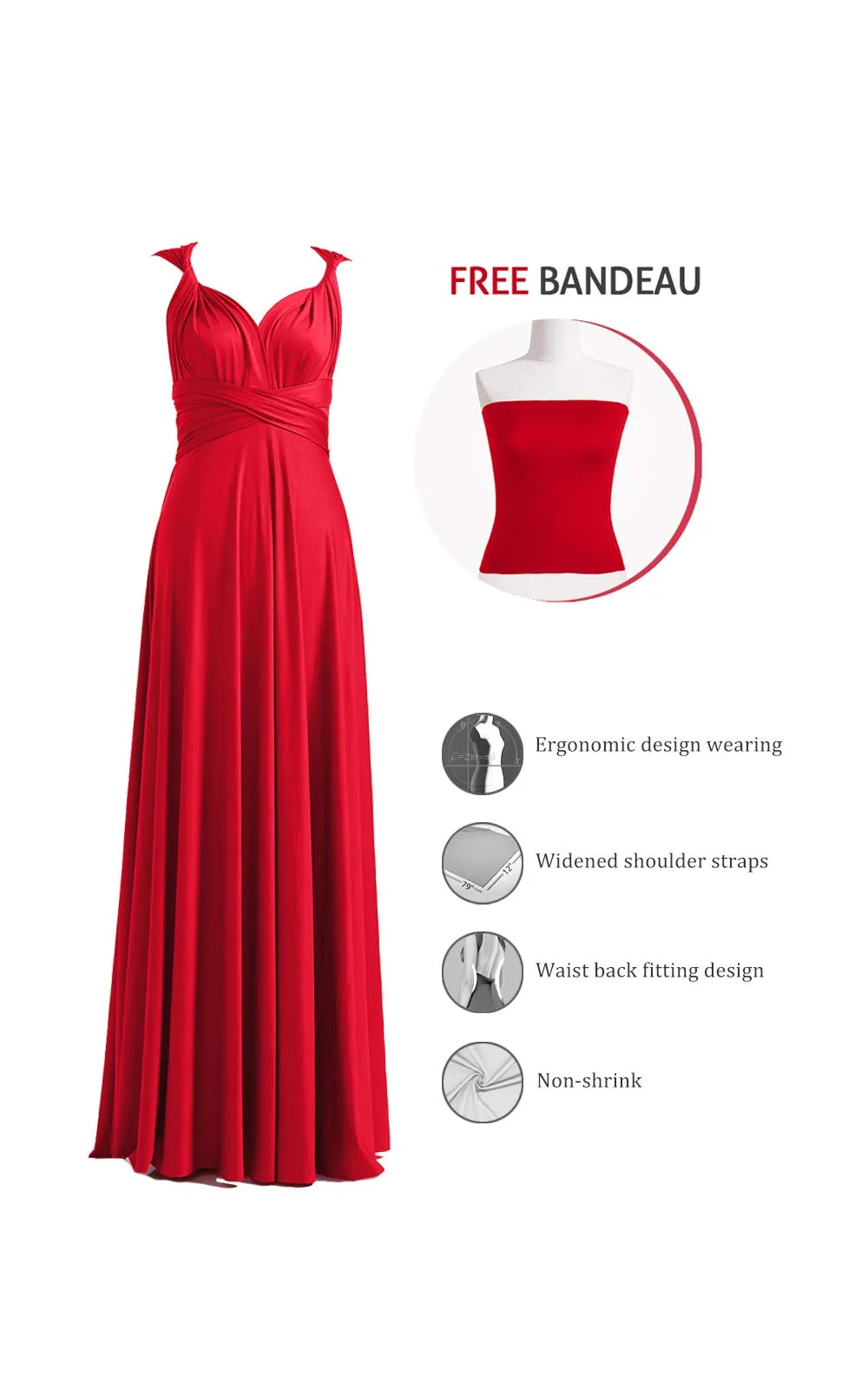 72styles Abito Cerimonia Donna Vestito Elegante Infinity Damigella d'Onore - immagine 3