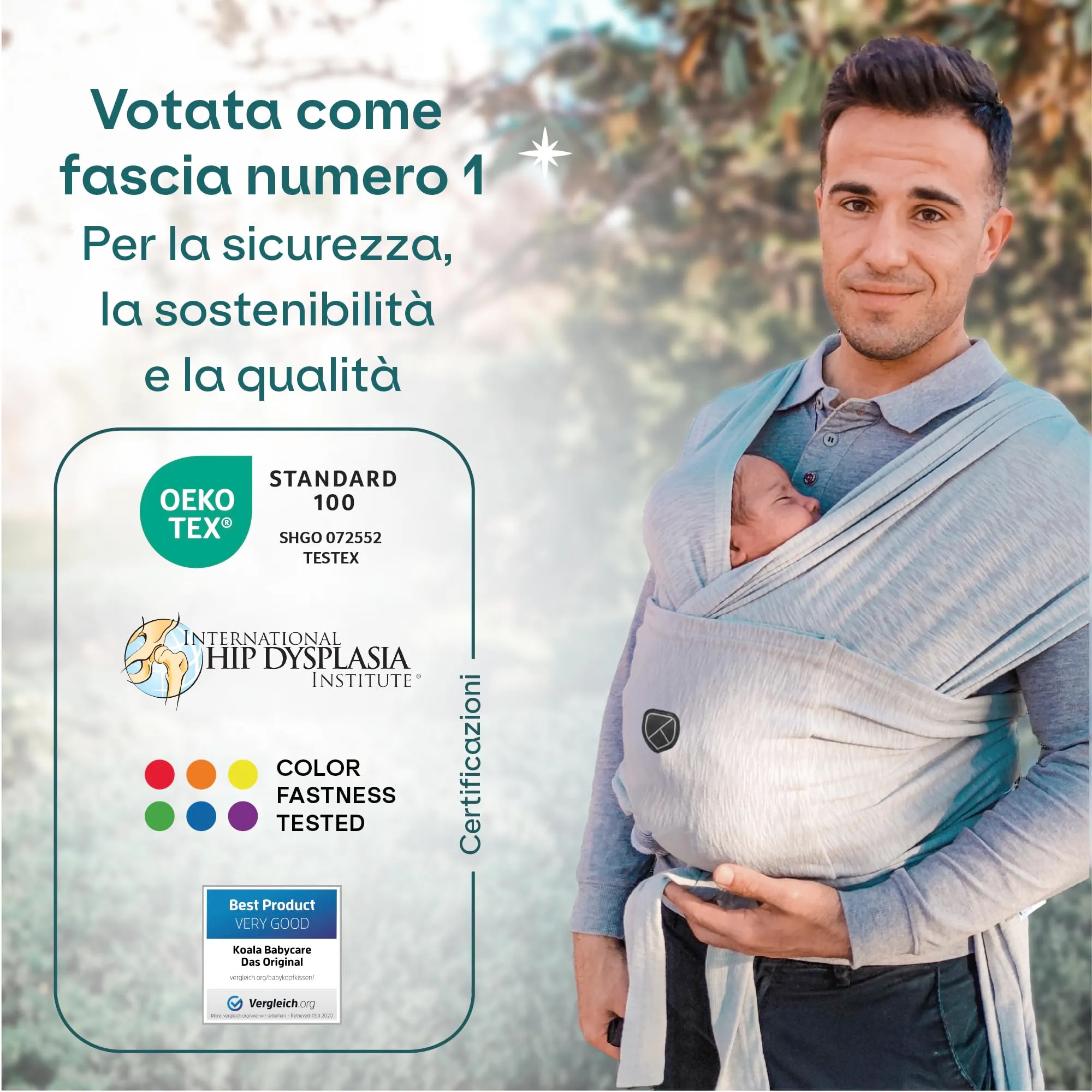 Koala Babycare Fascia Porta Bebe Neonato Regolabile Unisex, fino a 9kg - Antracite - immagine 2