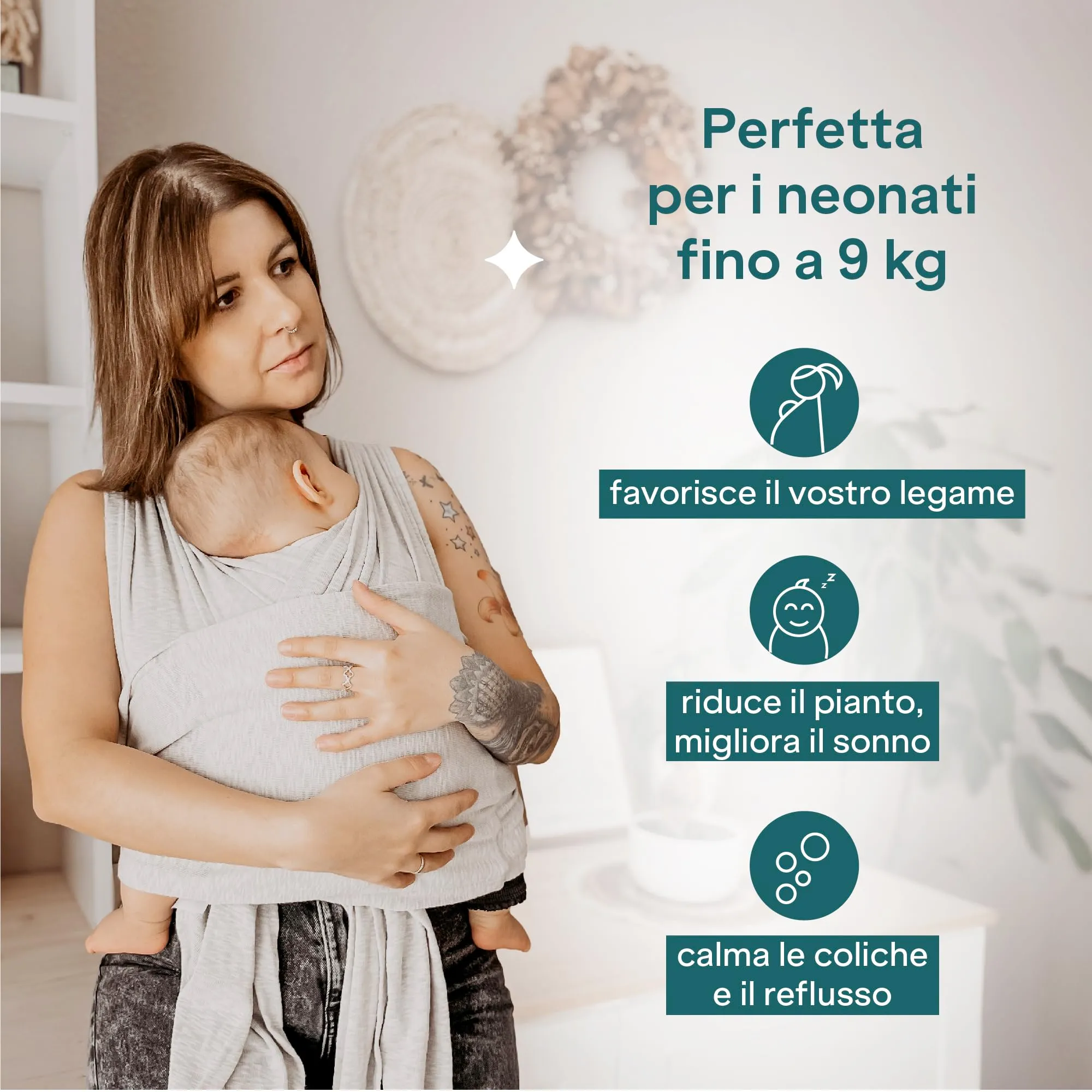 Koala Babycare Fascia Porta Bebe Neonato Regolabile Unisex, fino a 9kg - Antracite - immagine 4