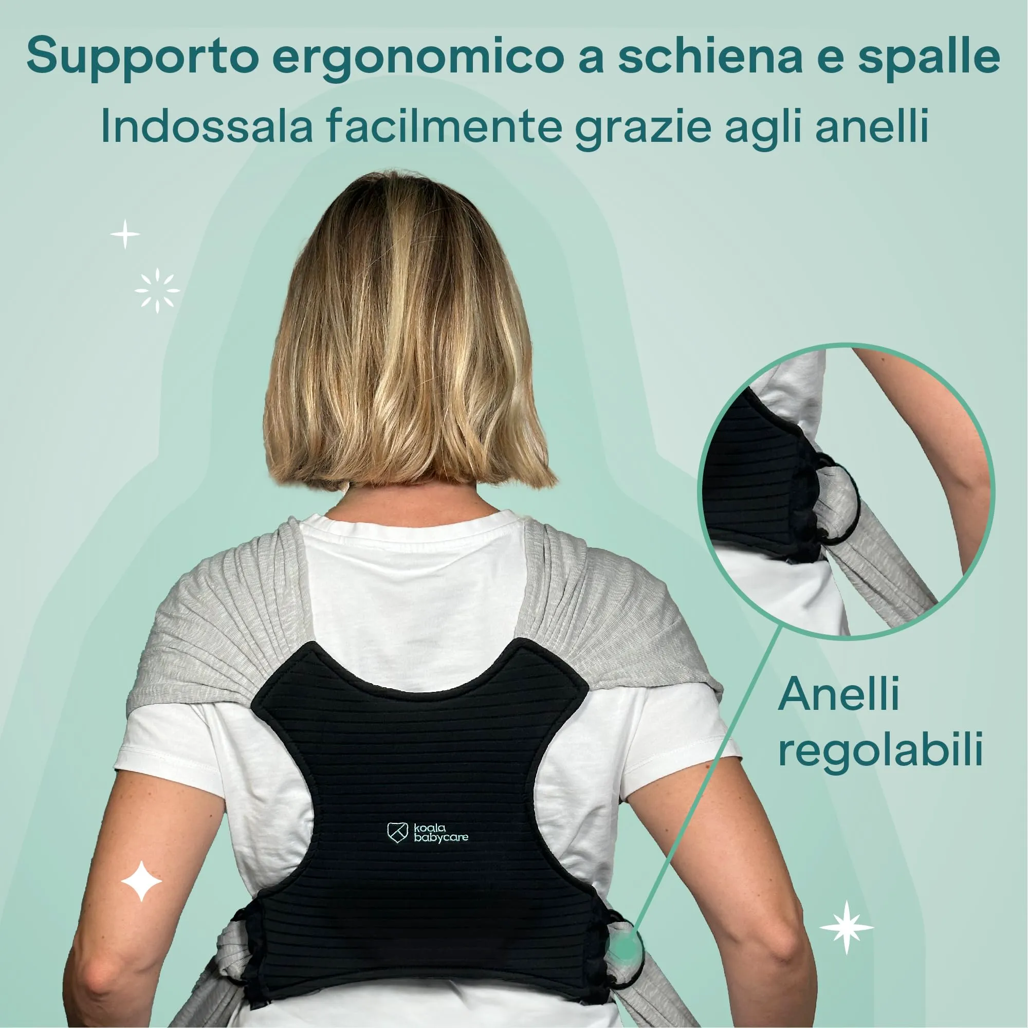 Koala Babycare Fascia Porta Bebe Neonato Regolabile Unisex, fino a 9kg - Antracite - immagine 5