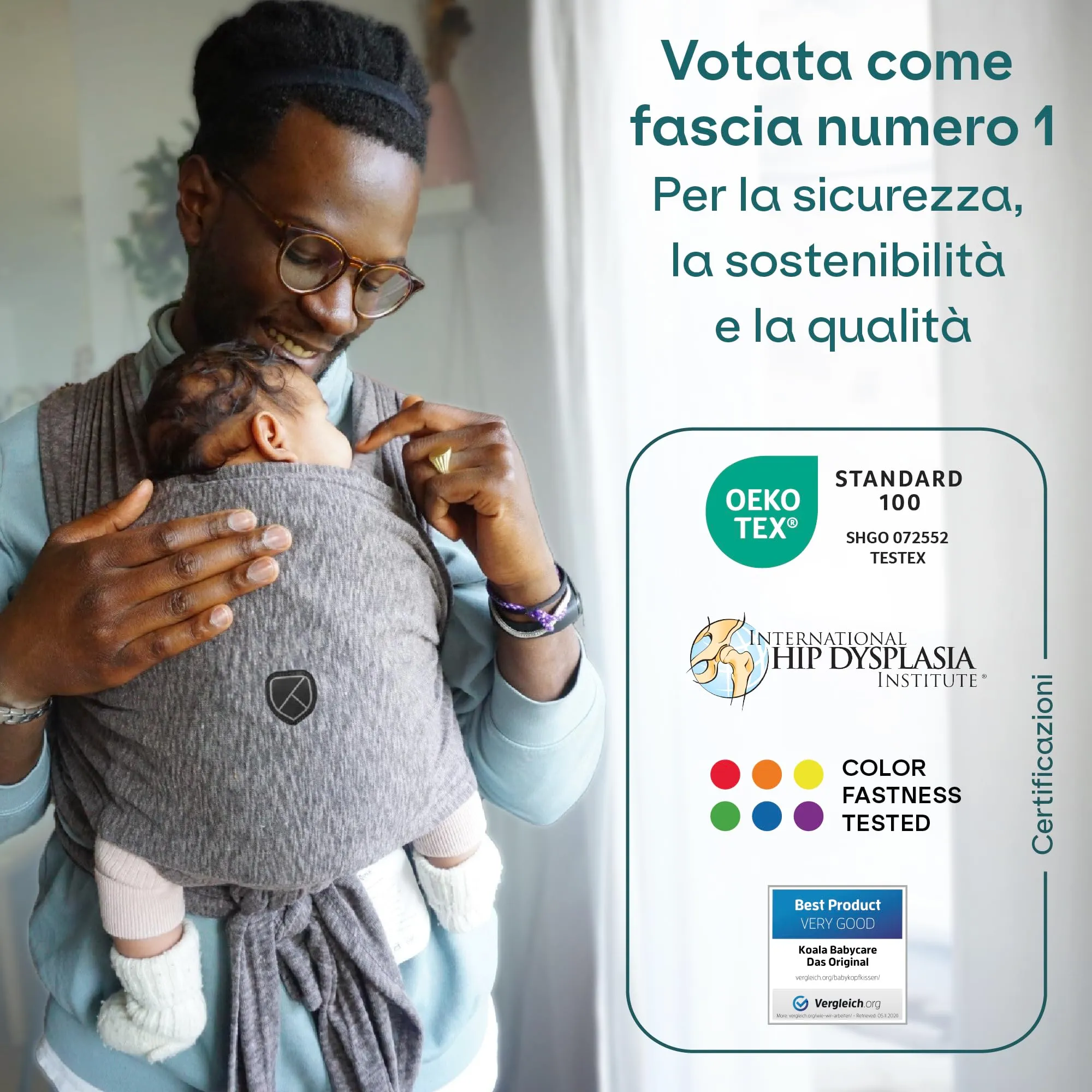 Koala Babycare Fascia Porta Bebe Neonato Regolabile Unisex, fino a 9kg, Antracite - immagine 2