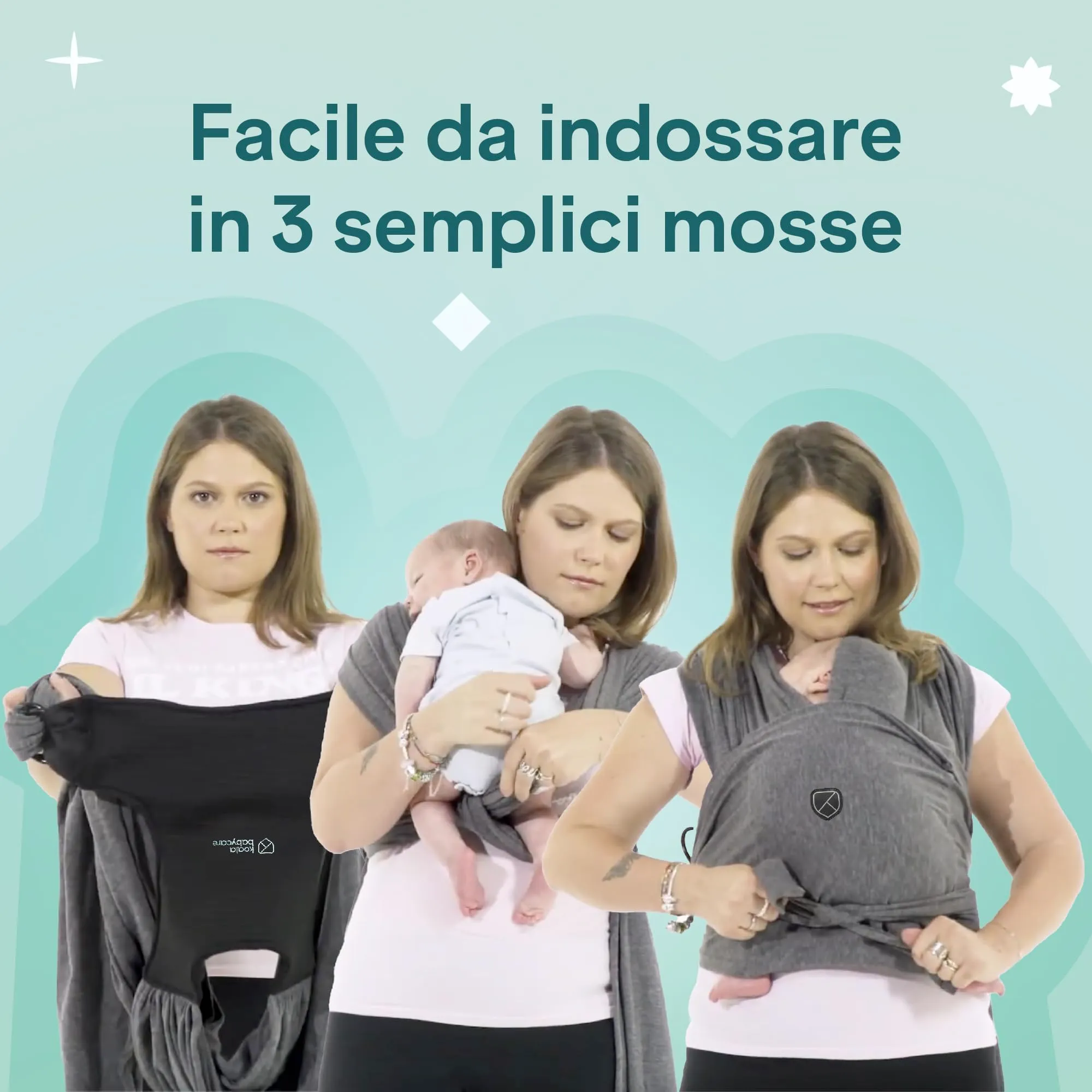 Koala Babycare Fascia Porta Bebe Neonato Regolabile Unisex, fino a 9kg, Antracite - immagine 3