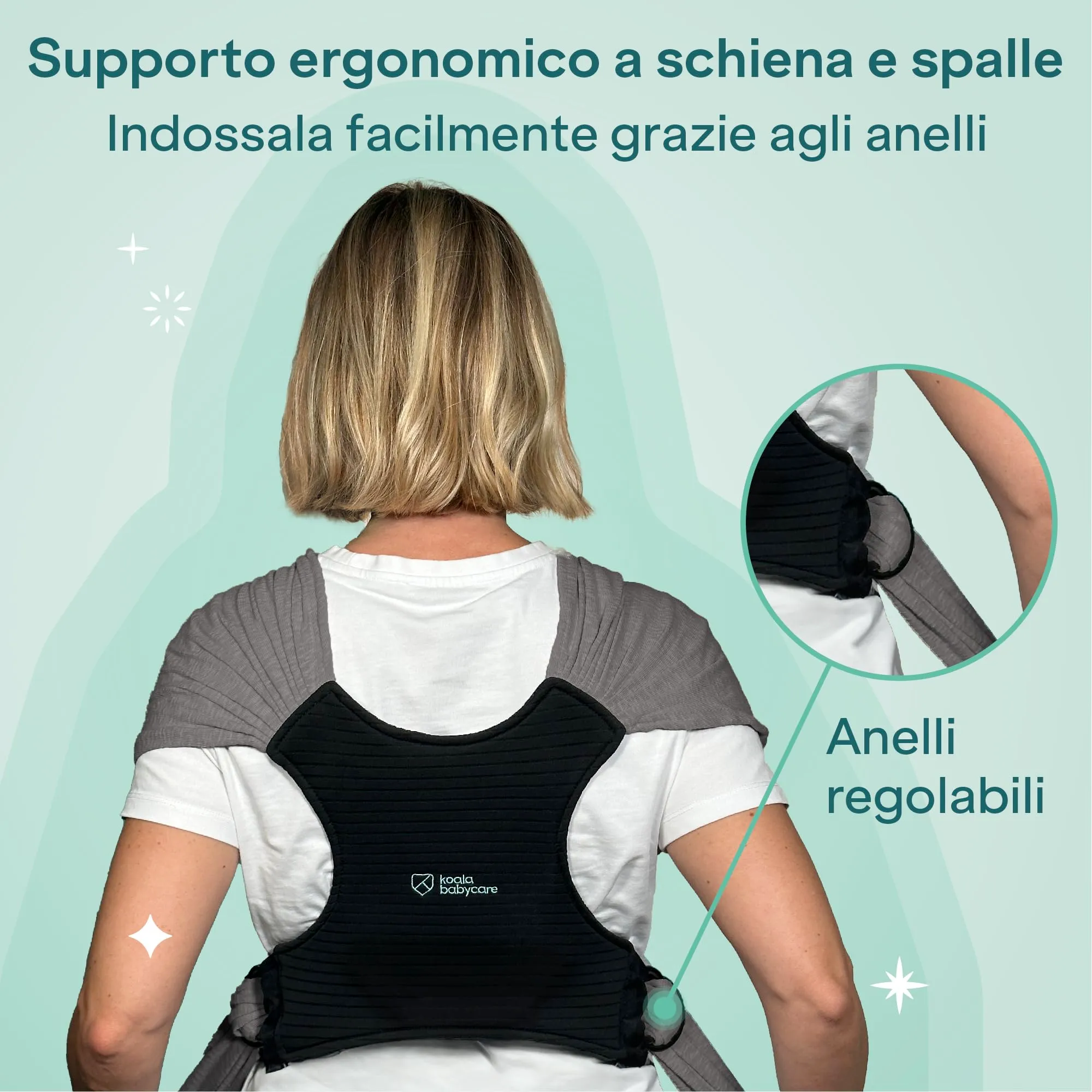 Koala Babycare Fascia Porta Bebe Neonato Regolabile Unisex, fino a 9kg, Antracite - immagine 5
