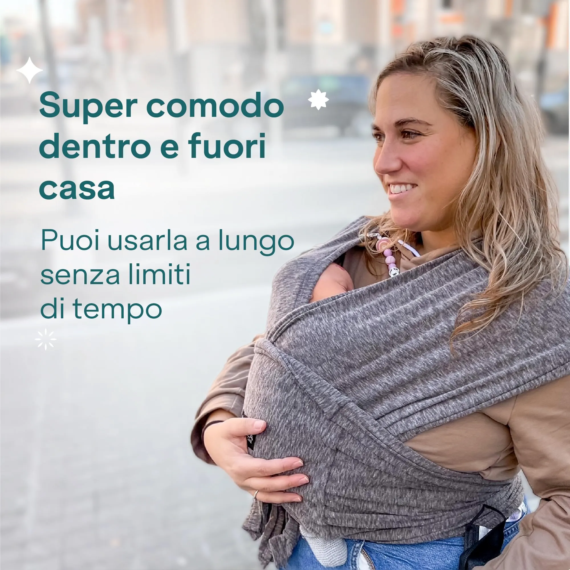 Koala Babycare Fascia Porta Bebe Neonato Regolabile Unisex, fino a 9kg, Antracite - immagine 9