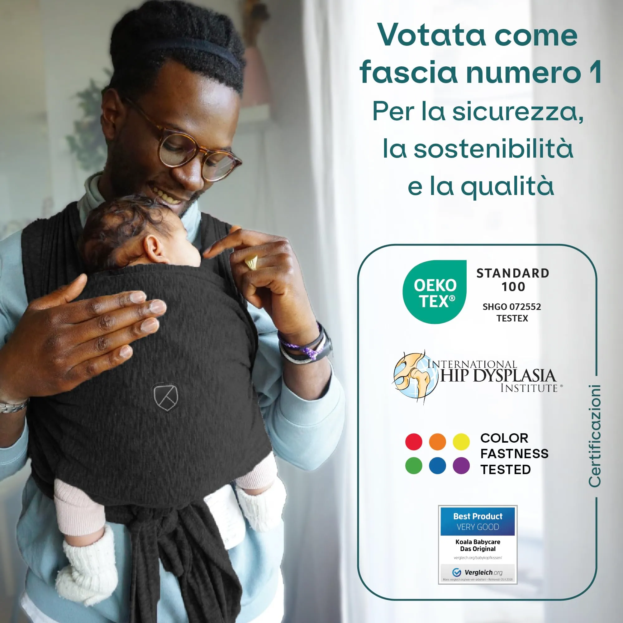 Koala Babycare Fascia Porta Bebe Neonato Regolabile Unisex, Fino a 9kg, Nera - immagine 2