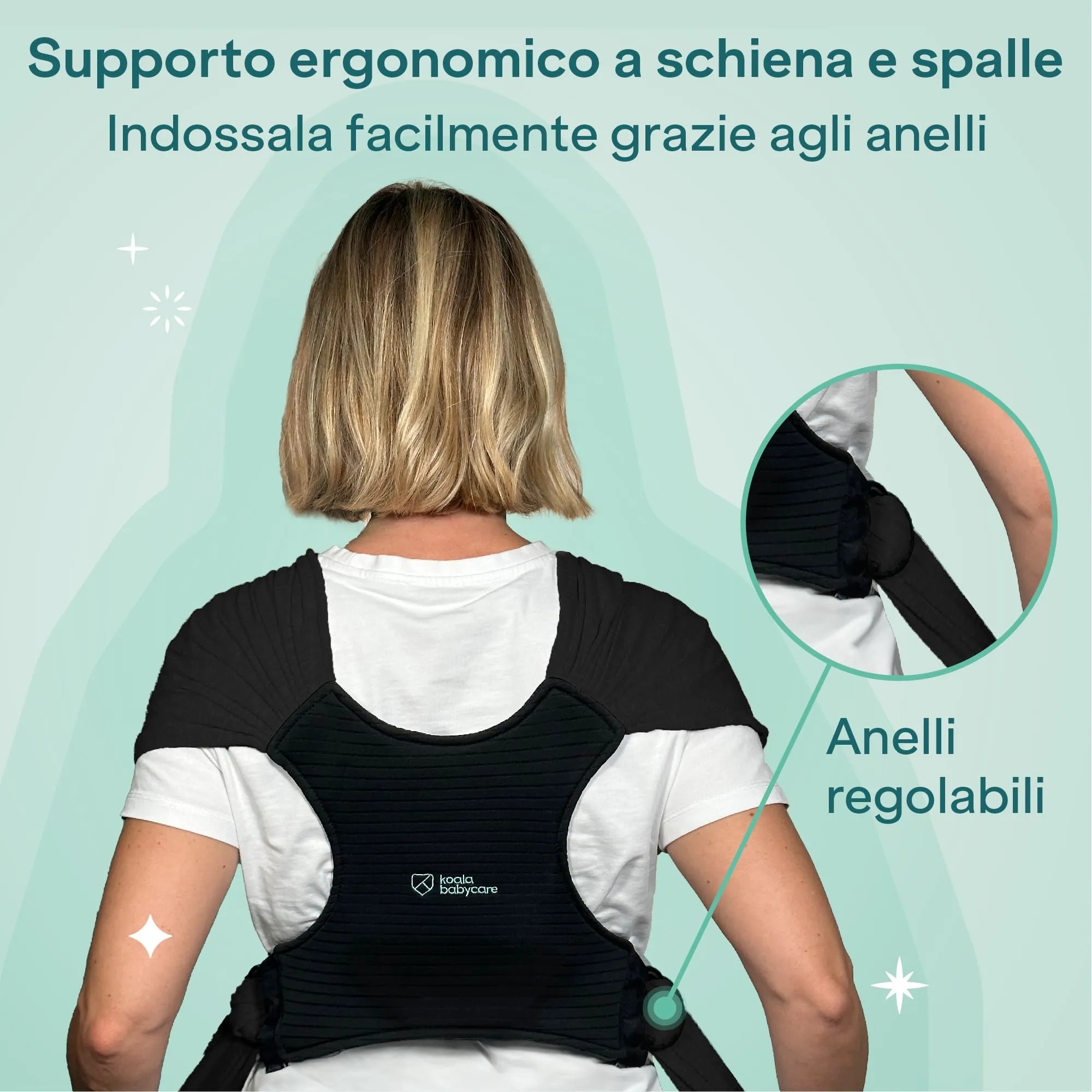 Koala Babycare Fascia Porta Bebe Neonato Regolabile Unisex, Fino a 9kg, Nera - immagine 5