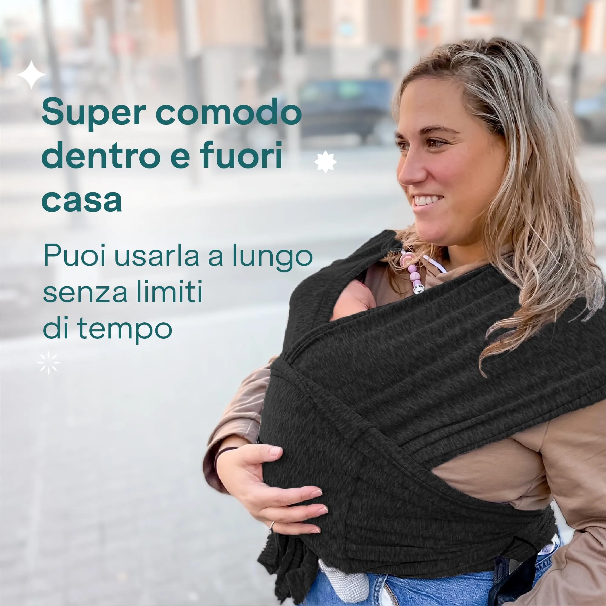 Koala Babycare Fascia Porta Bebe Neonato Regolabile Unisex, Fino a 9kg, Nera - immagine 9