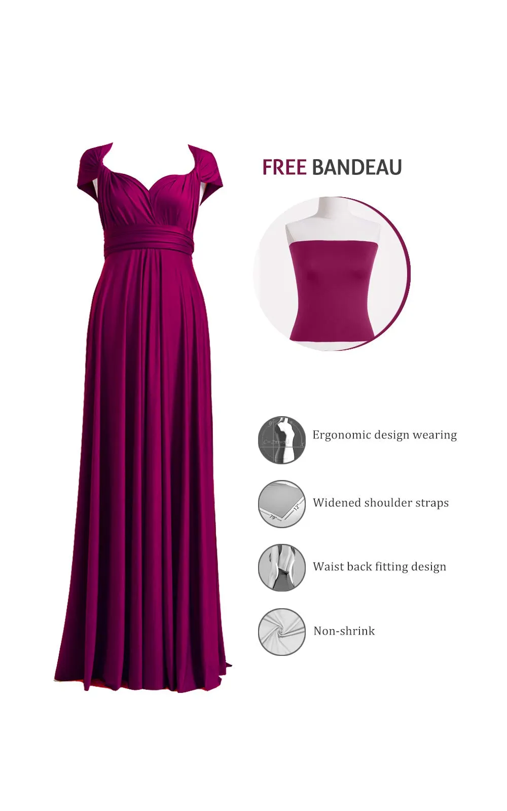 72styles Abito Cerimonia Donna Vestito Elegante Infinity Damigella d'Onore - immagine 3