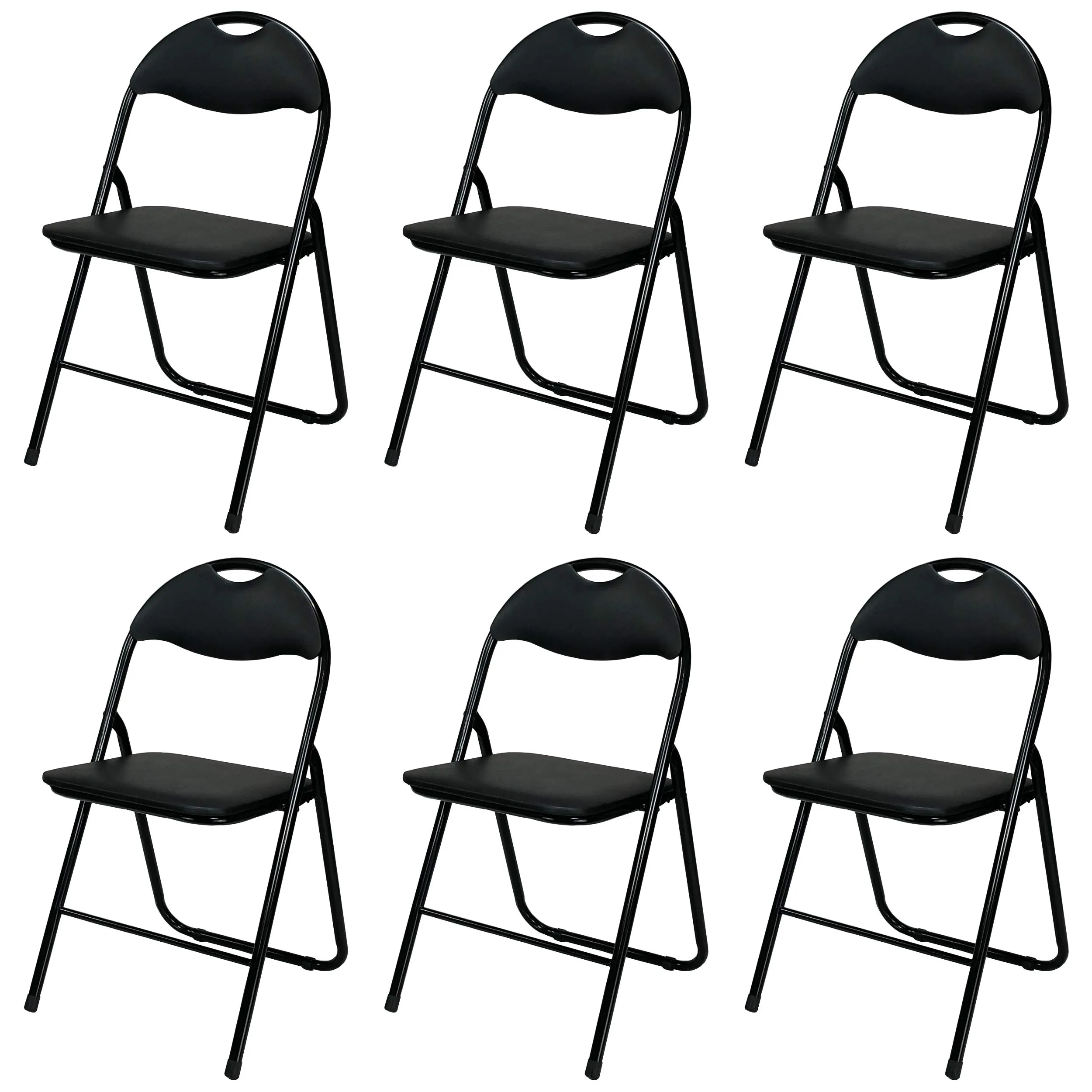 Totò Piccinni Sedie Pieghevoli in Metallo e Ecopelle, Nero, Set di 6 - immagine 1