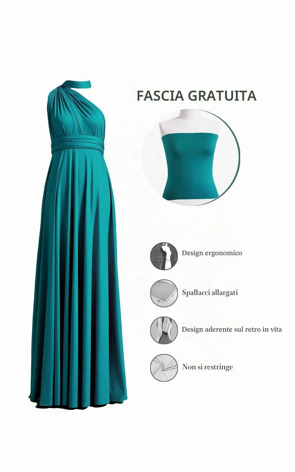 72styles Abito Cerimonia Donna Vestito Elegante Infinity Damigella d'Onore - immagine 3