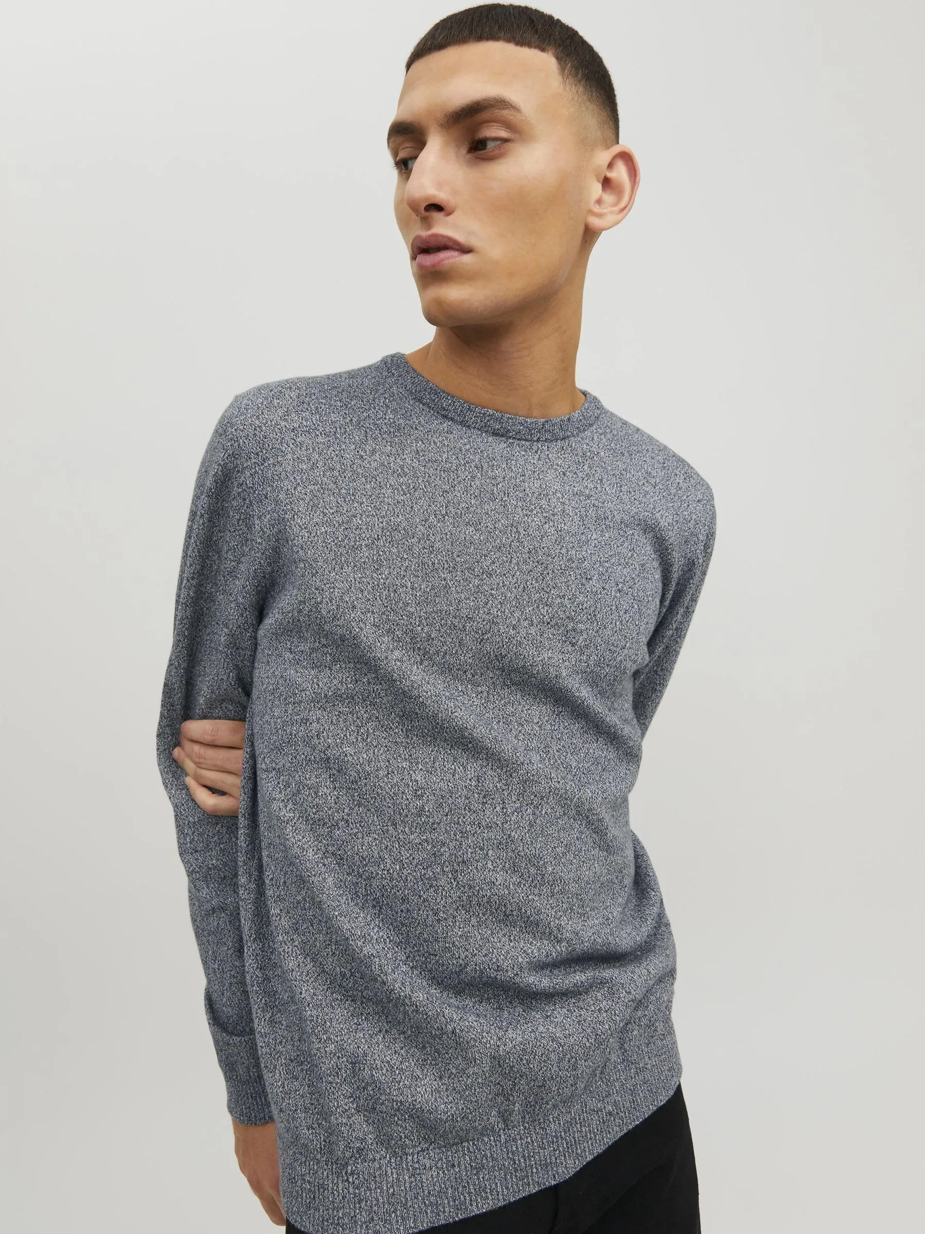 Jack & Jones Jjebasic Knit Crew Neck Noos Sweatshirt - Navy Blazer Detail Twisted with Jet Stream, XXL Uomo - immagine 8