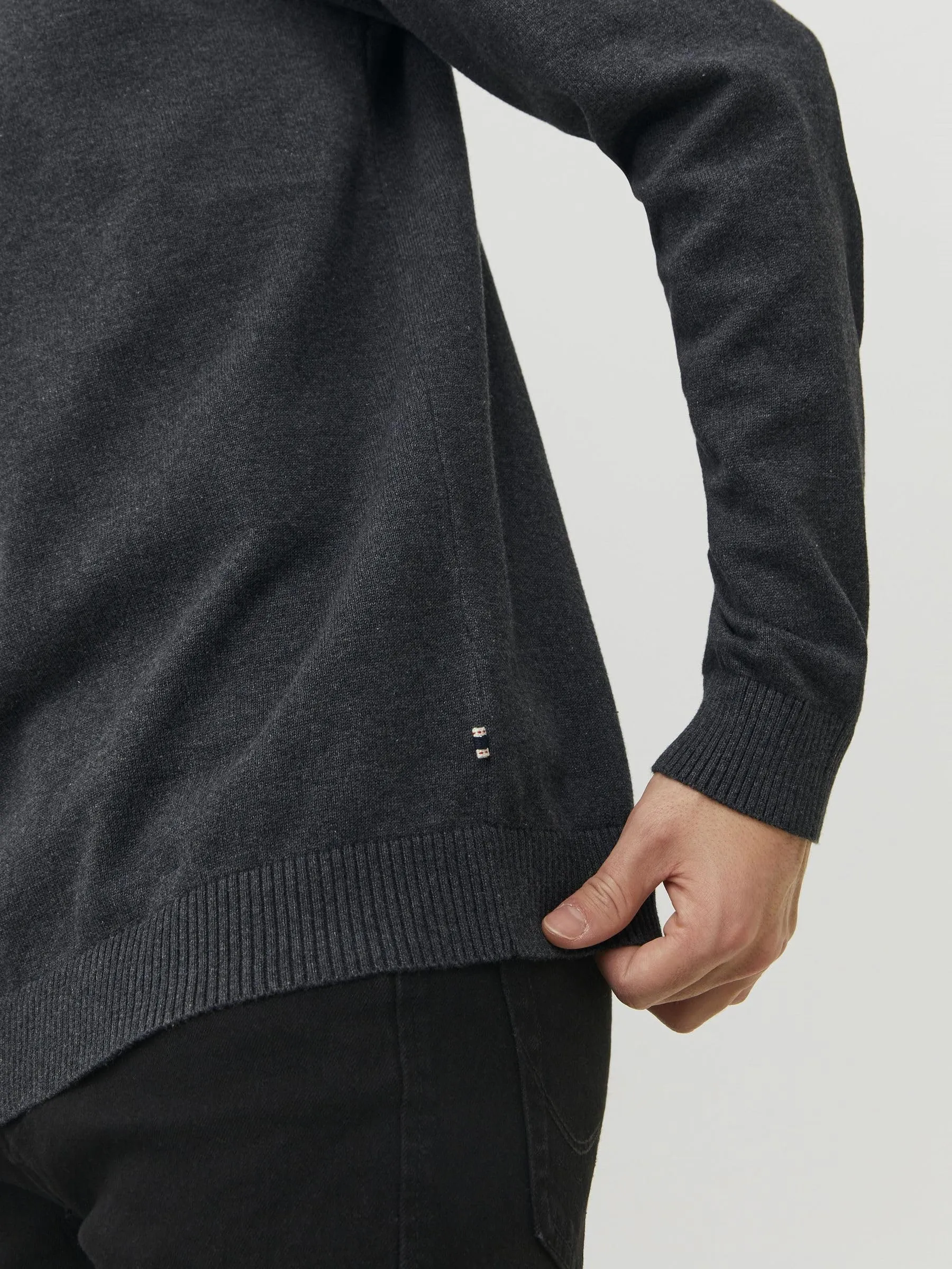 Jack & Jones Jjebasic Knit Crew Neck Noos Sweatshirt, Dark Grey Melange, M - immagine 6