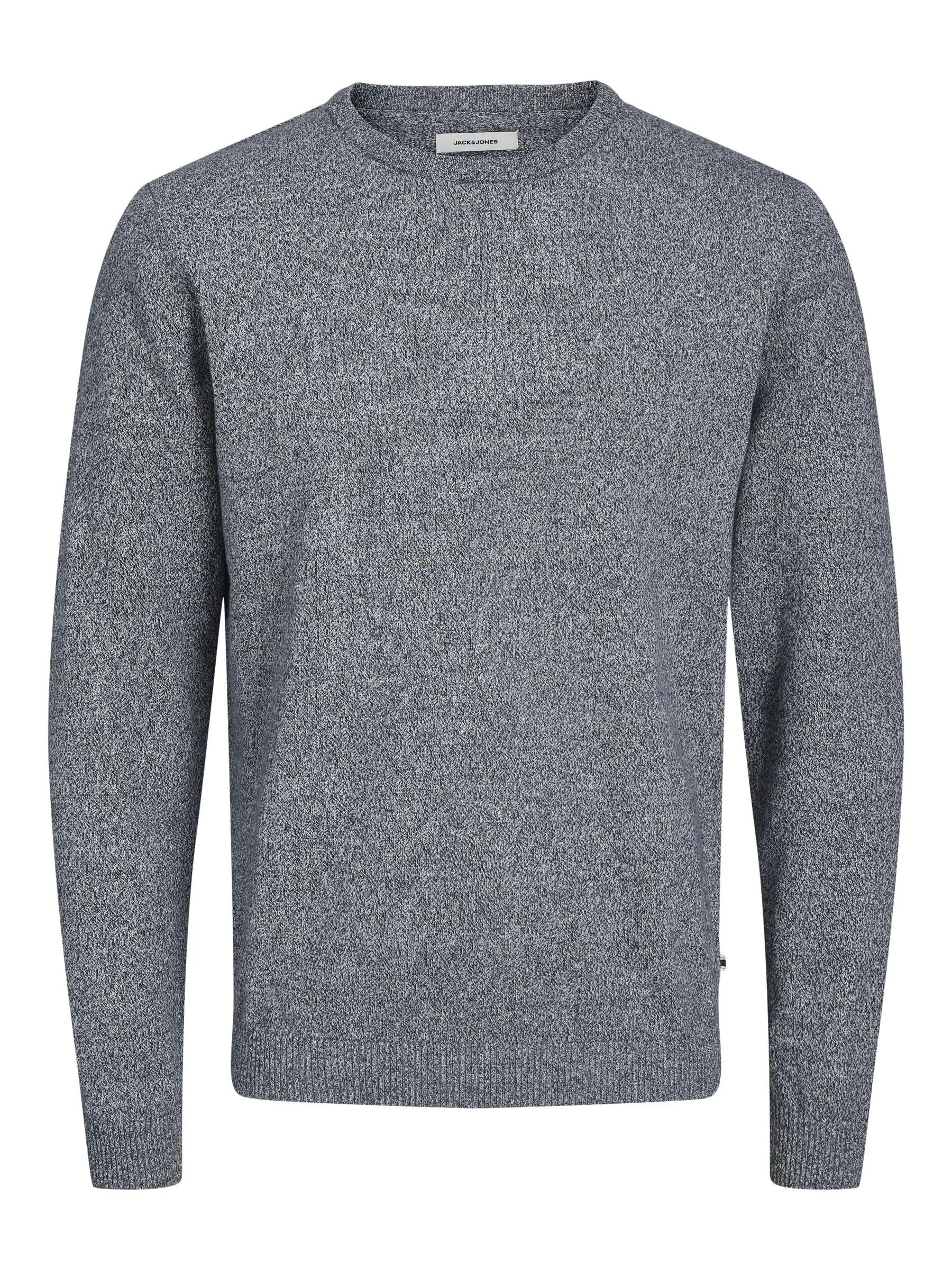 Jack & Jones Jjebasic Knit Crew Neck Noos Sweatshirt, Navy Blazer Detail: Twisted with Jet Stream, Grey, Large - immagine 1