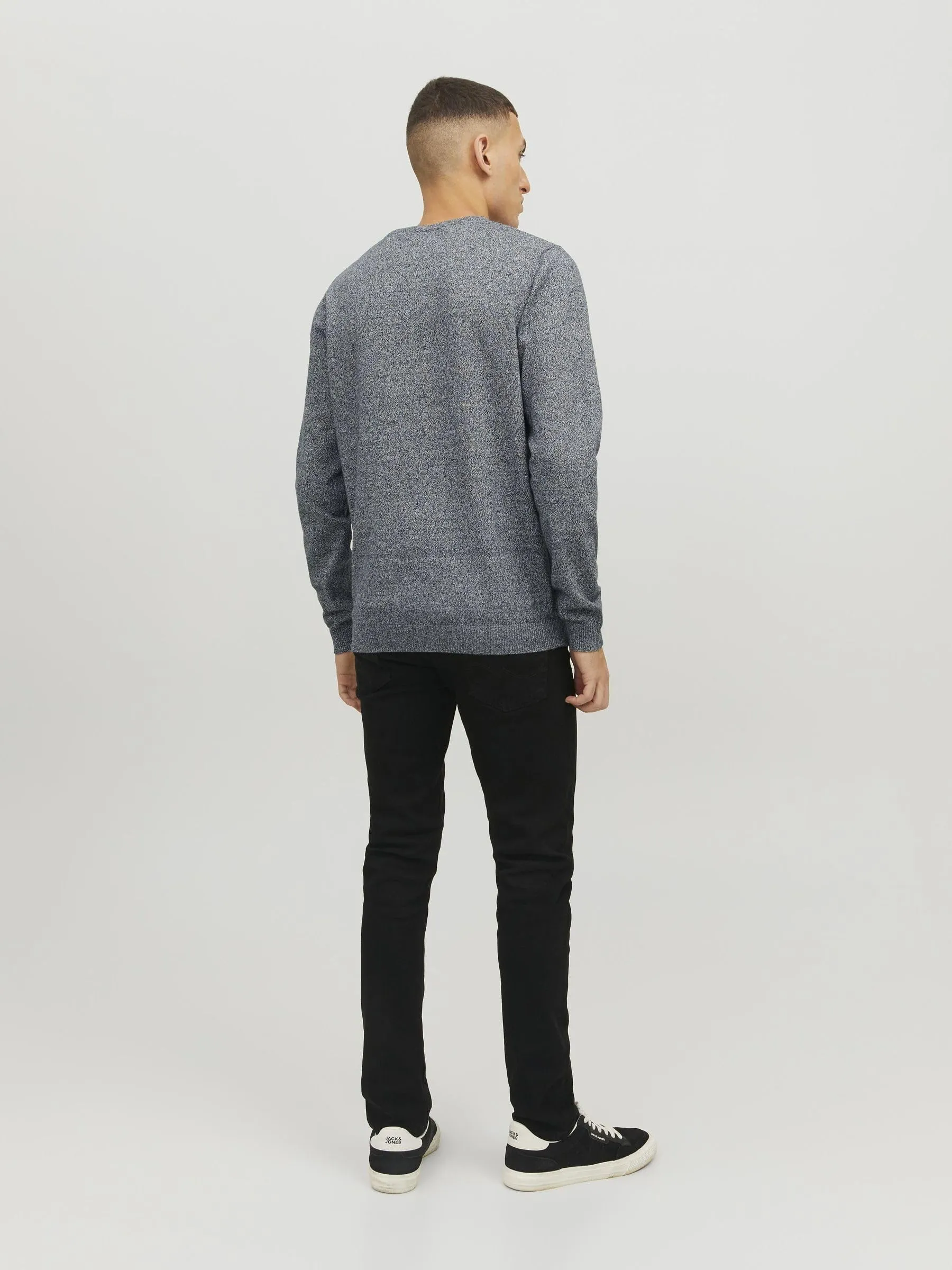 Jack & Jones Jjebasic Knit Crew Neck Noos Sweatshirt, Navy Blazer Detail: Twisted with Jet Stream, Grey, Large - immagine 3