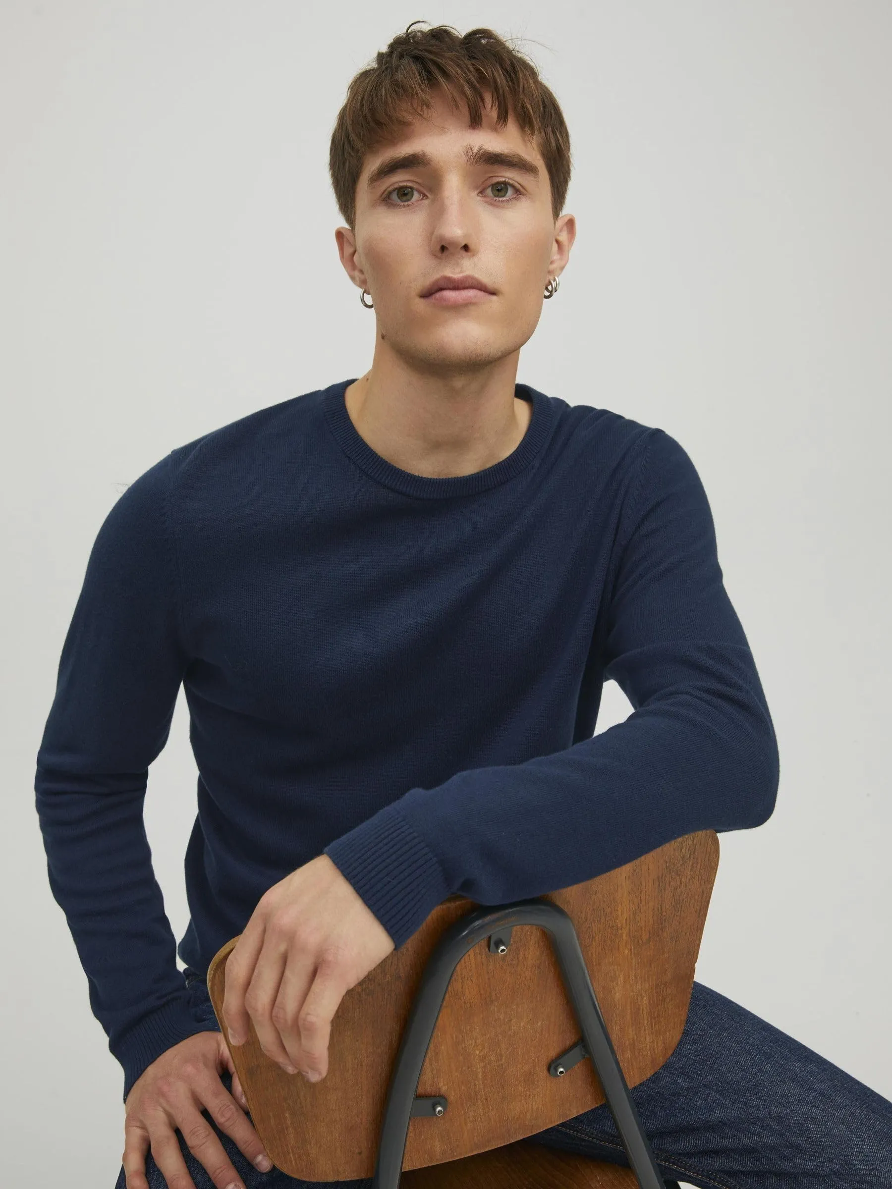 Jack & Jones Jjebasic Knit Crew Neck Noos Sweatshirt, Navy Blazer, M - immagine 8