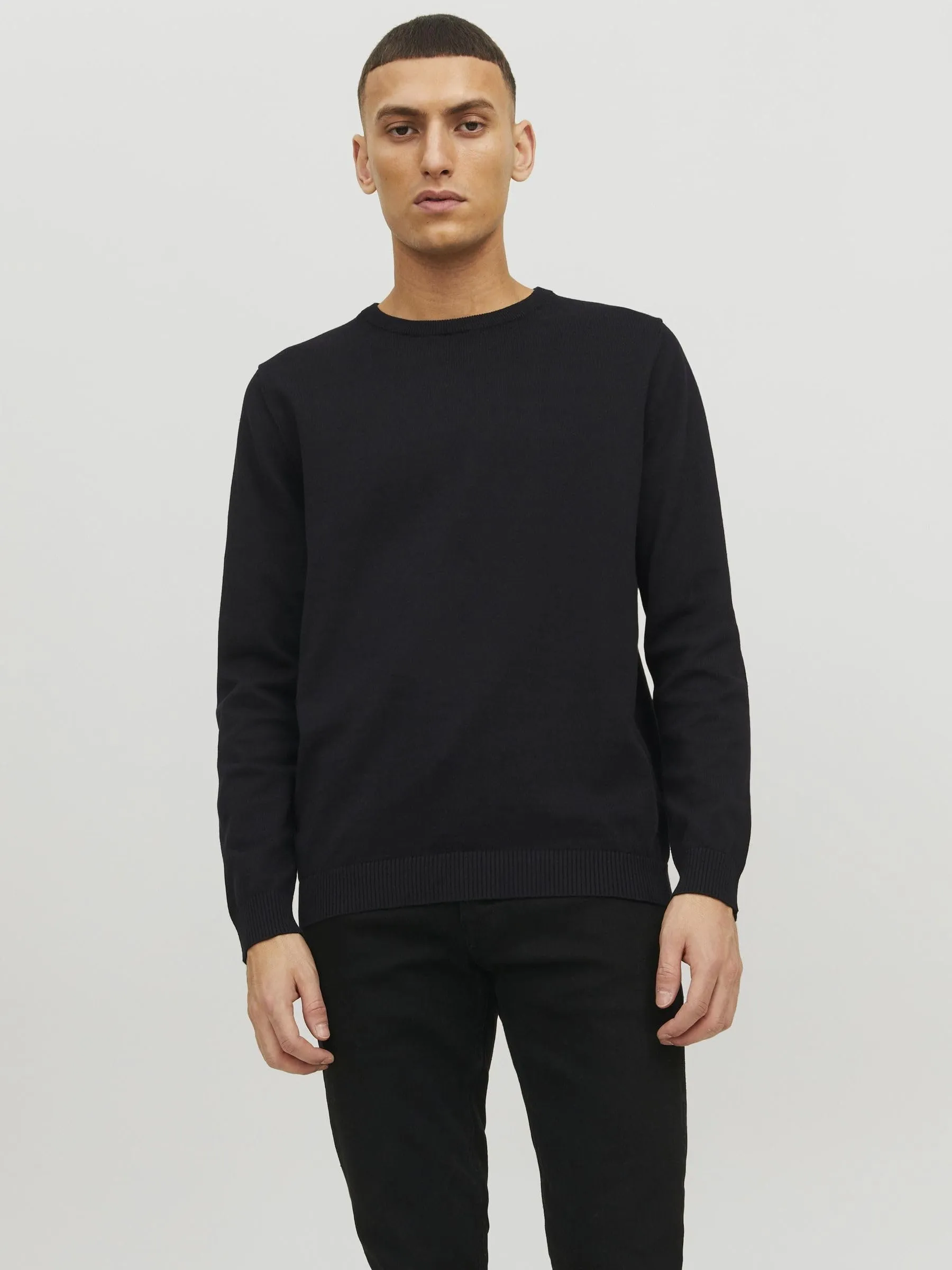 Jack & Jones Jjebasic Knit Crew Neck Noos Sweatshirt, Nero (Navy Blazer), L - immagine 2