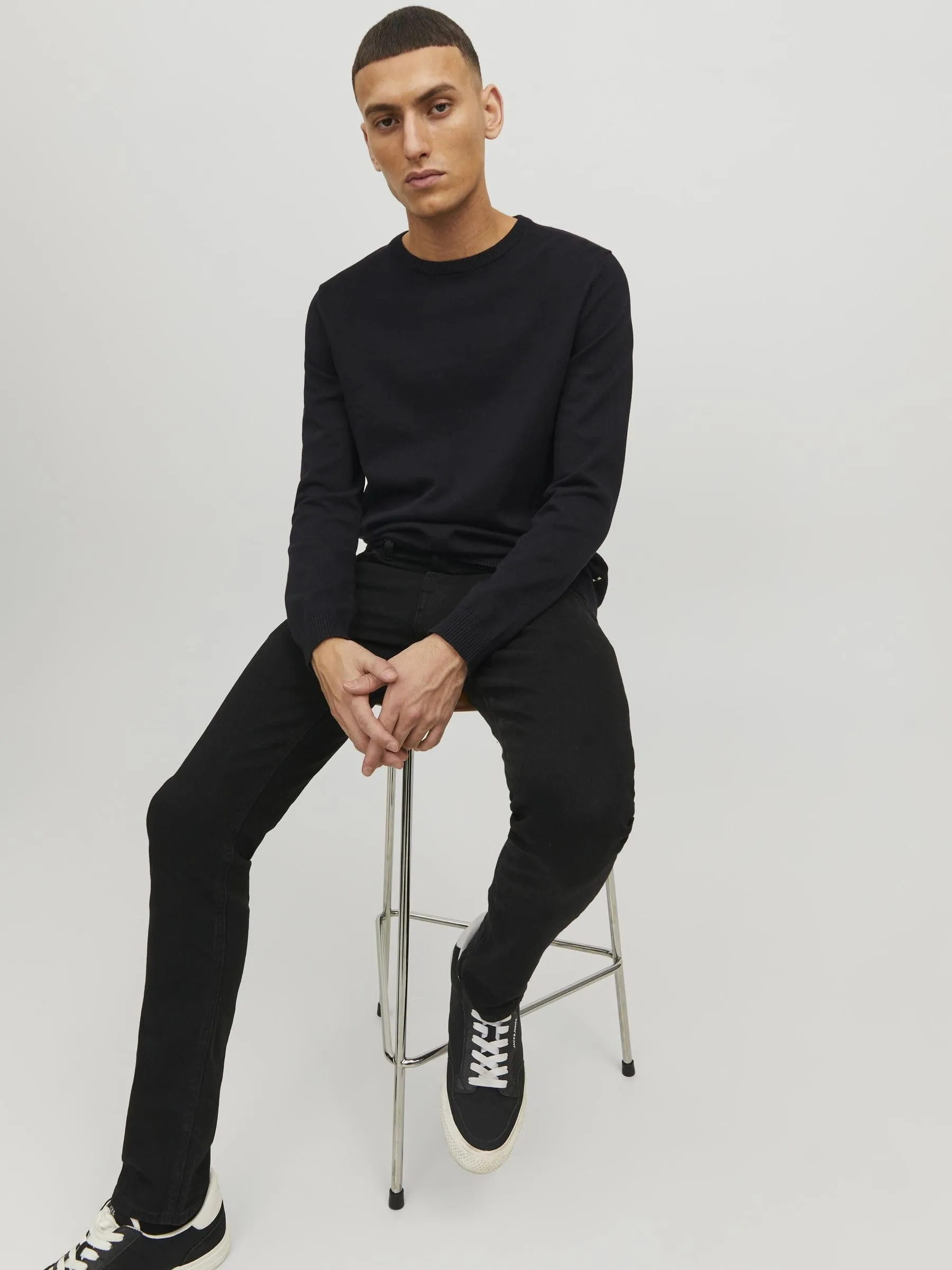 Jack & Jones Jjebasic Knit Crew Neck Noos Sweatshirt, Nero (Navy Blazer), L - immagine 8