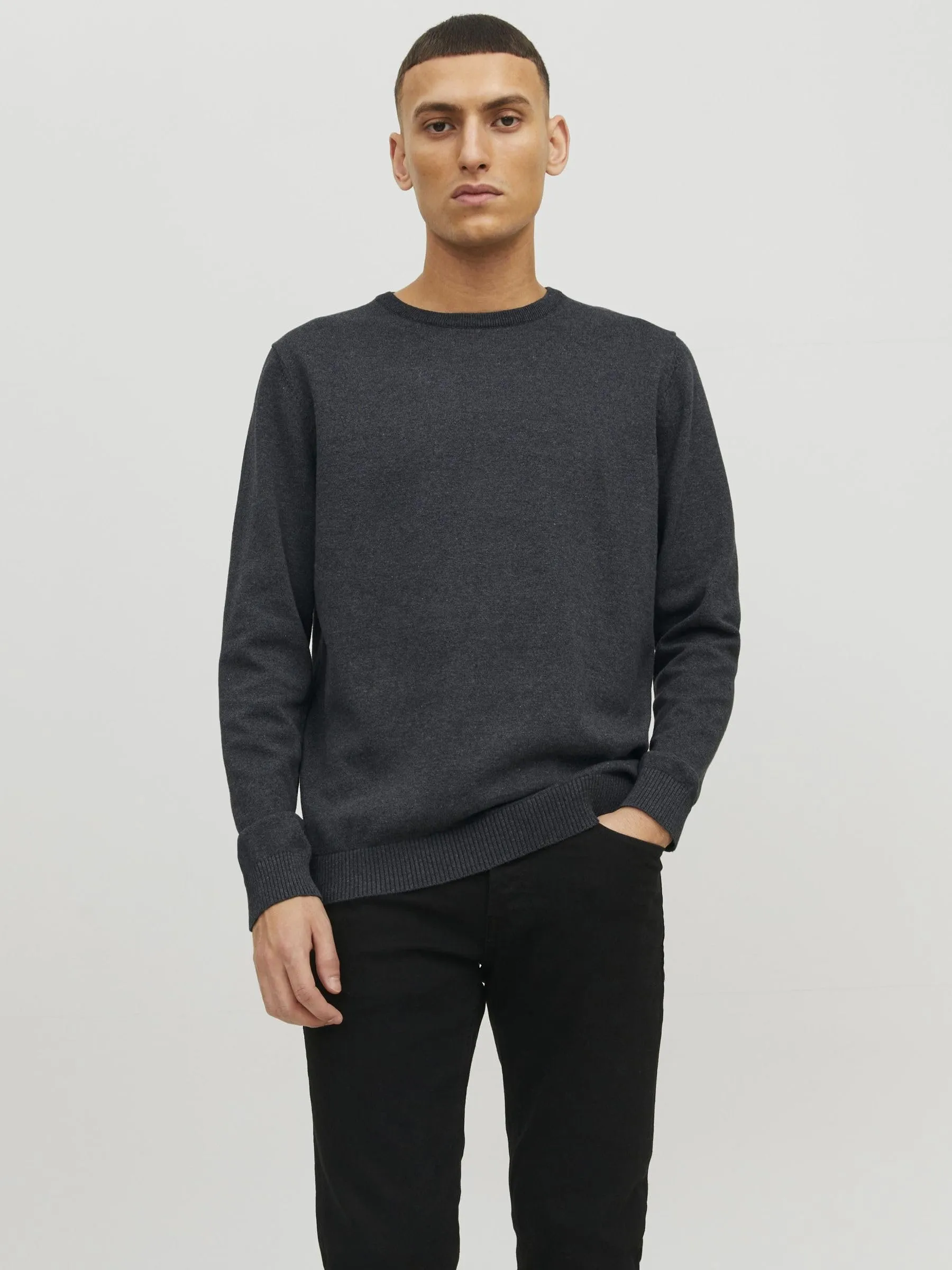 Jack & Jones Jjebasic Knit Crew Neck Noos Sweatshirt, Dark Grey Melange, XXL - immagine 2
