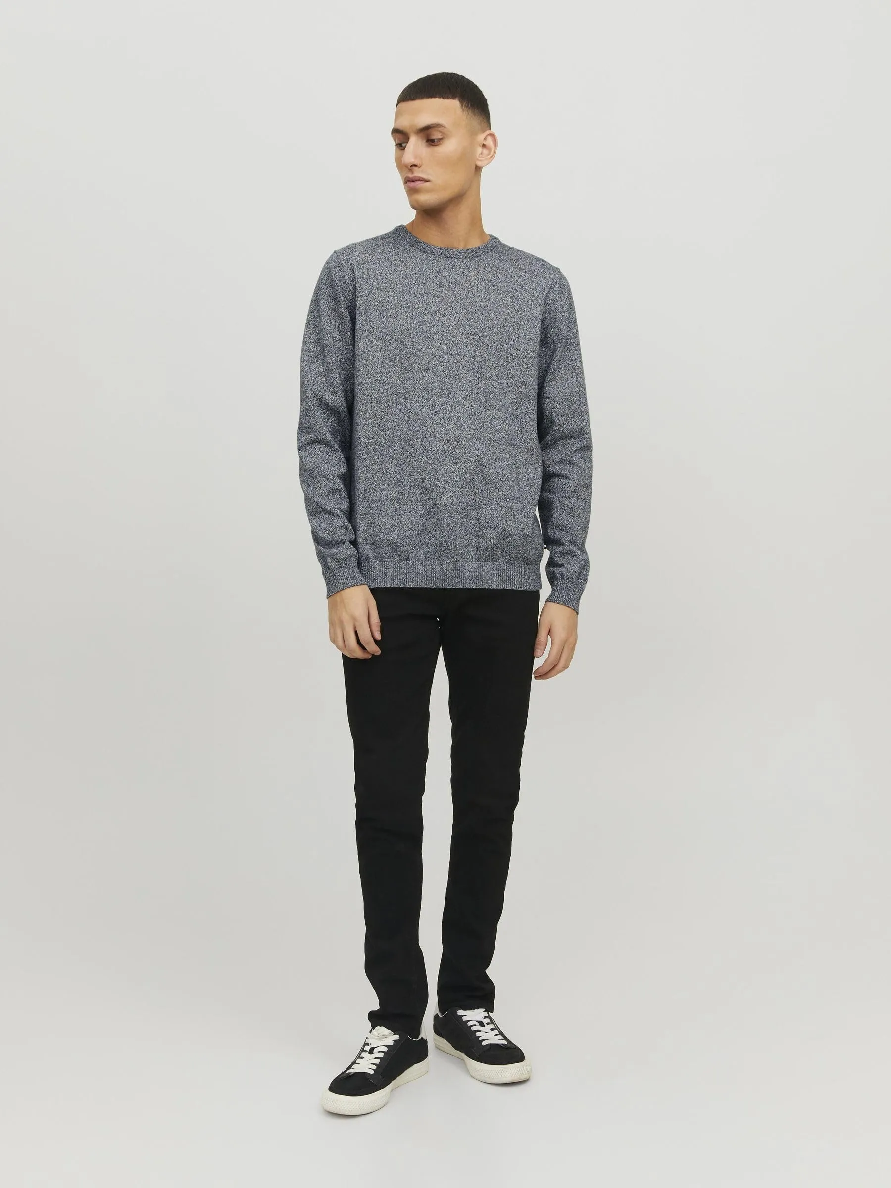 Jack & Jones Jjebasic Knit Crew Neck Noos Sweatshirt - Navy Blazer Detail: Twisted with Jet Stream, X-Small - immagine 5