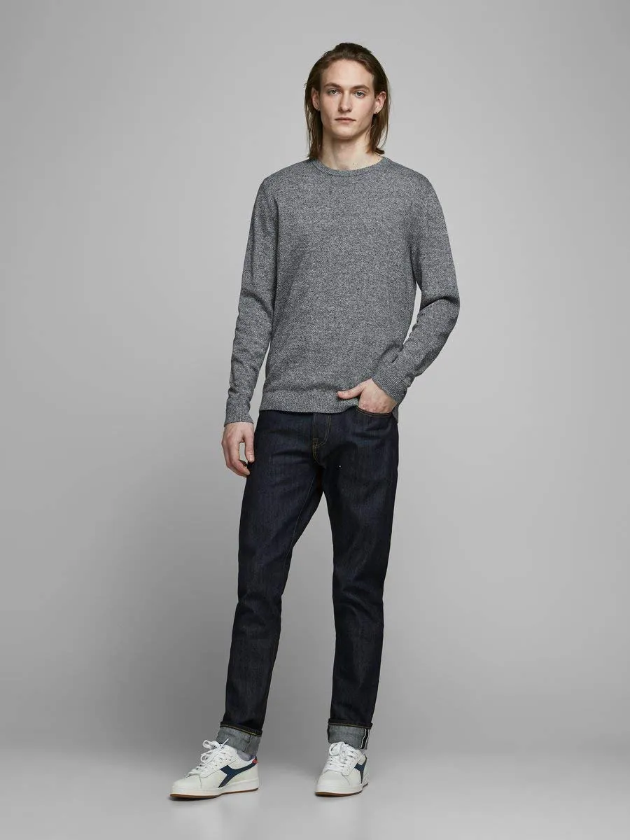 Jack & Jones Jjebasic Knit Crew Neck Noos Sweatshirt - Navy Blazer Detail: Twisted with Jet Stream, X-Small - immagine 9