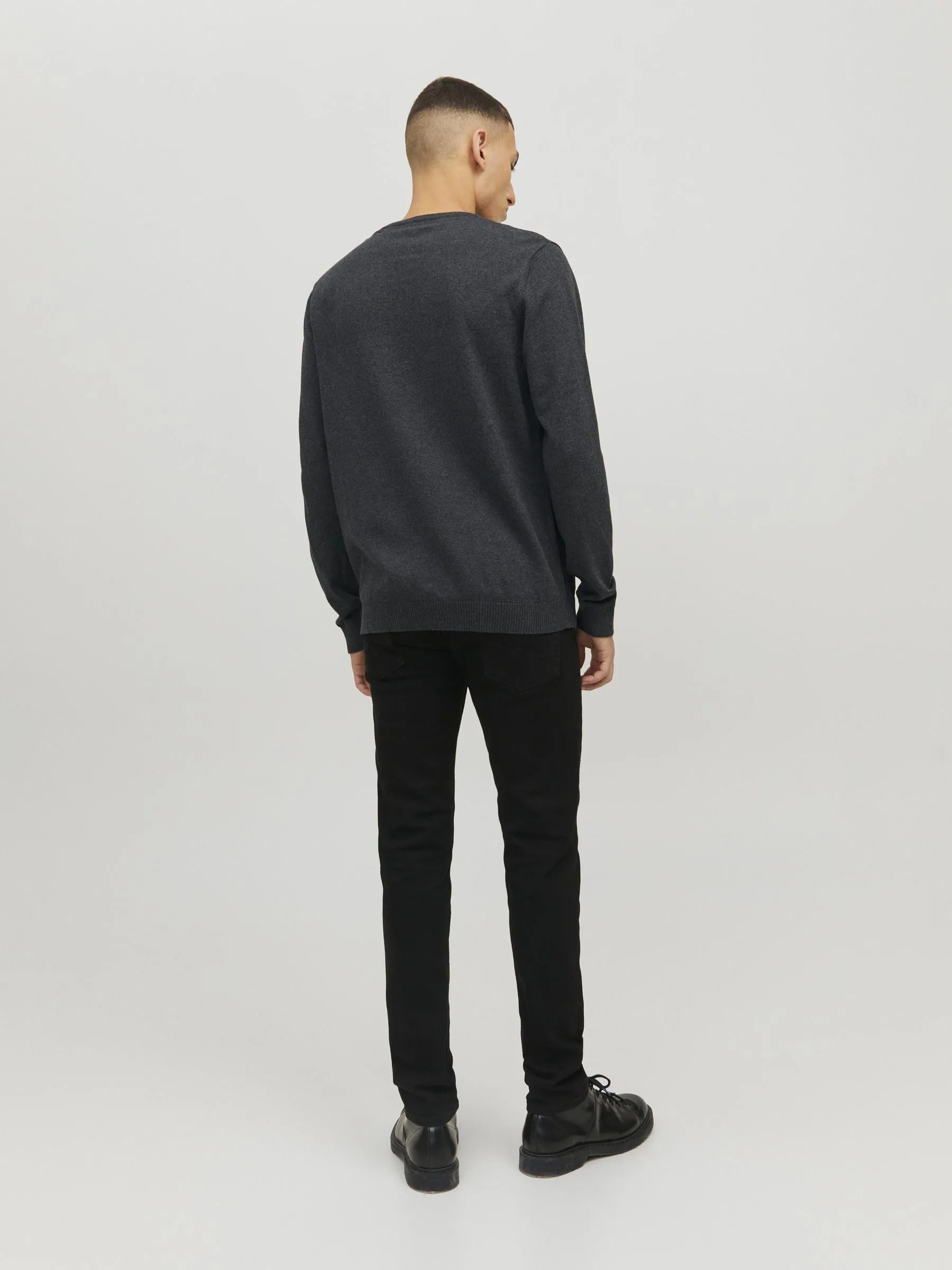 Jack & Jones Jjebasic Knit Crew Neck Noos Felpa - Dark Grey Melange, XS - immagine 5