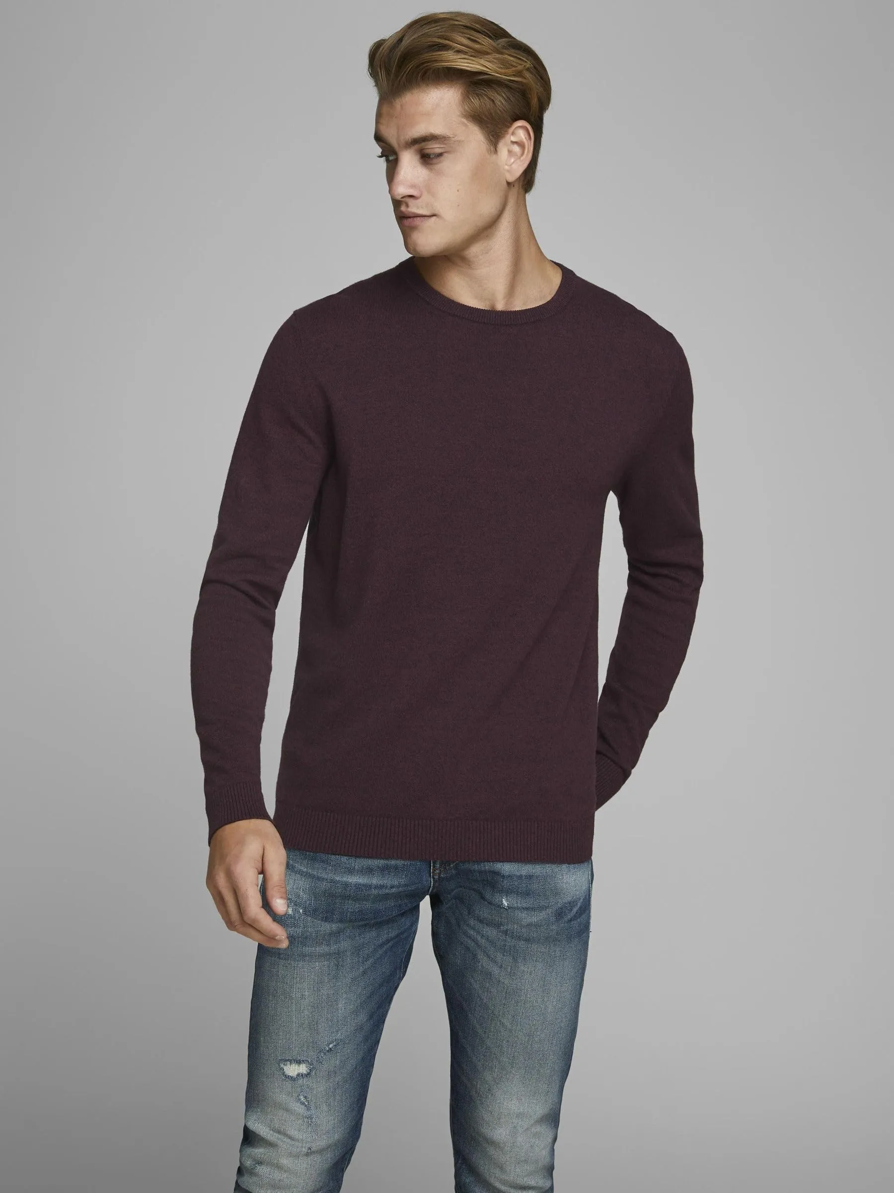 Jack & Jones Jjebasic Knit Crew Neck Noos Sweatshirt - Port Royale Detail: Twisted with Black, X-Small - immagine 2