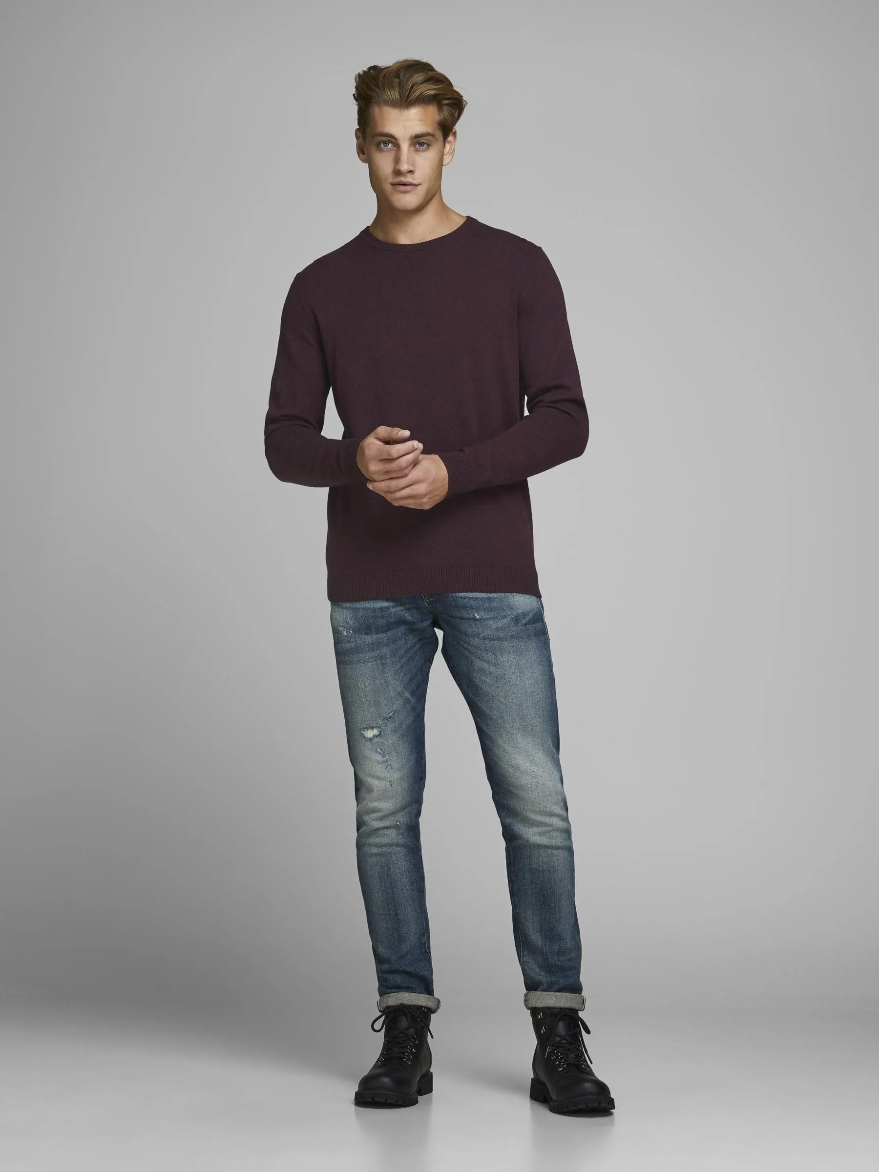 Jack & Jones Jjebasic Knit Crew Neck Noos Sweatshirt - Port Royale Detail: Twisted with Black, X-Small - immagine 5