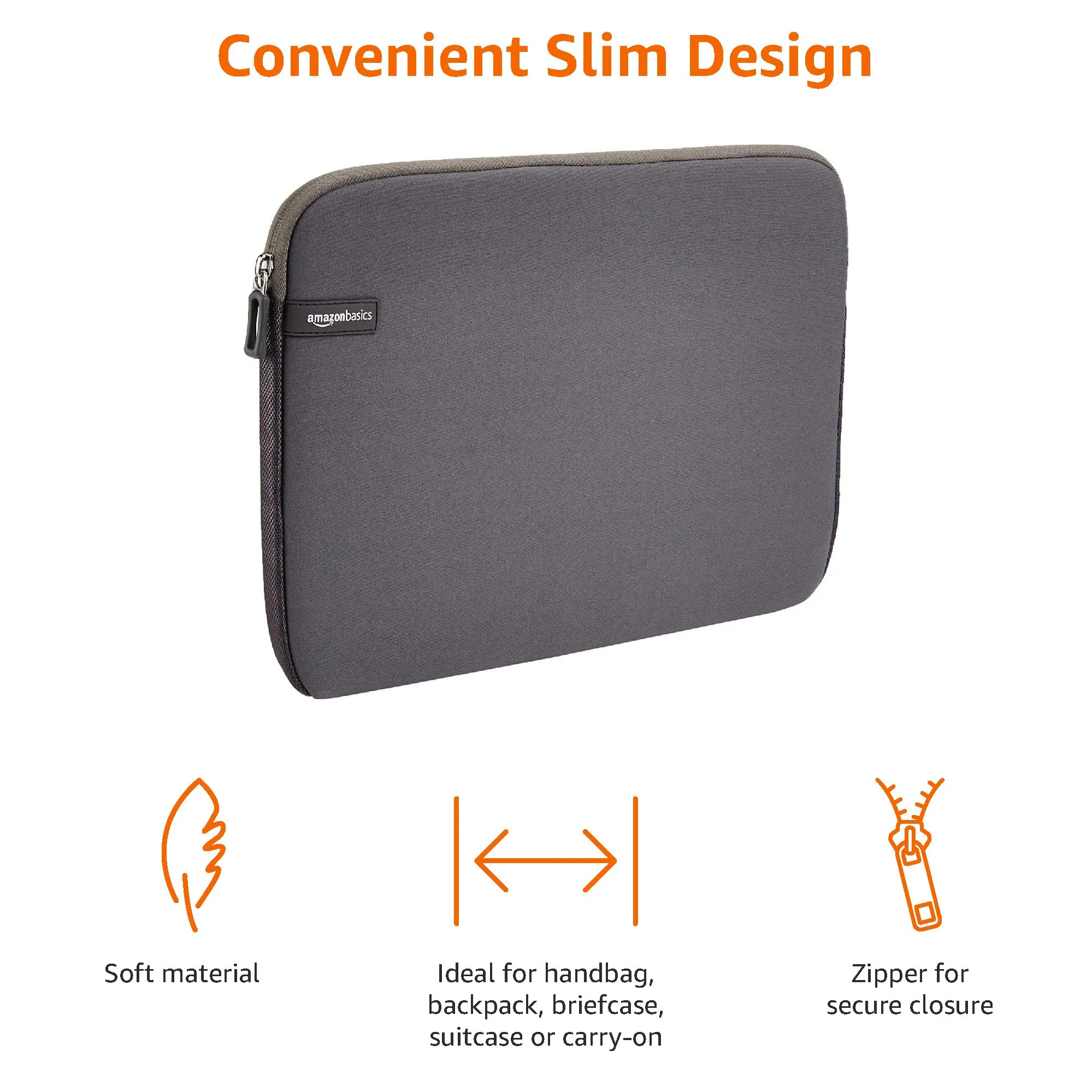 Amazon Basics Custodia per Laptop 13,3 Pollici, Grigio - immagine 3