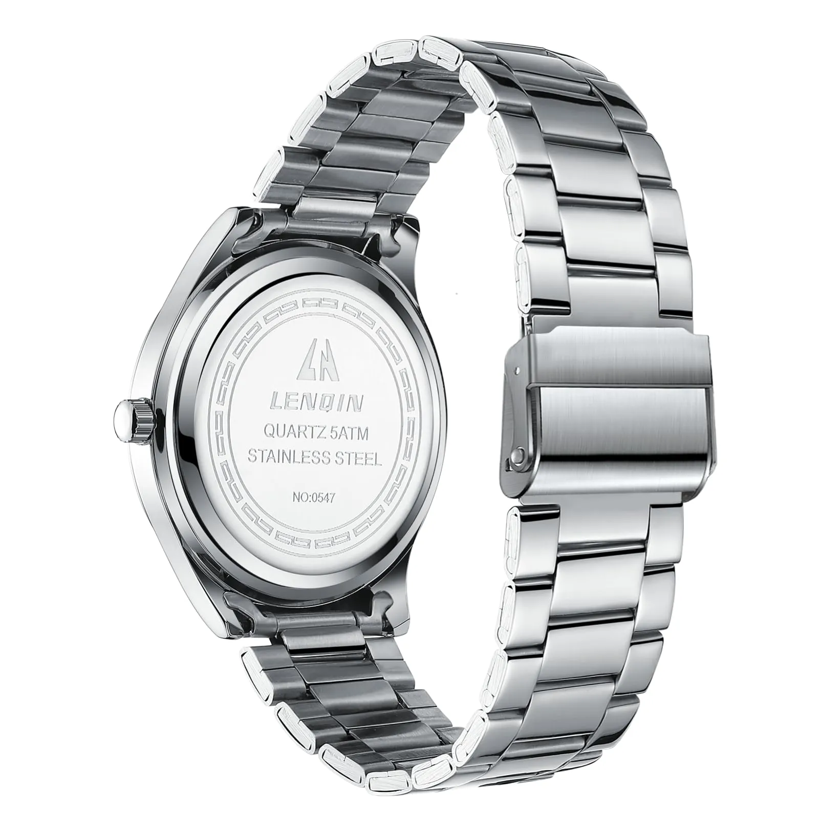 LN LENQIN Orologio Uomo Acciaio Inox Analogico Quarzo Impermeabile Business 0547 Silver Blue - immagine 2