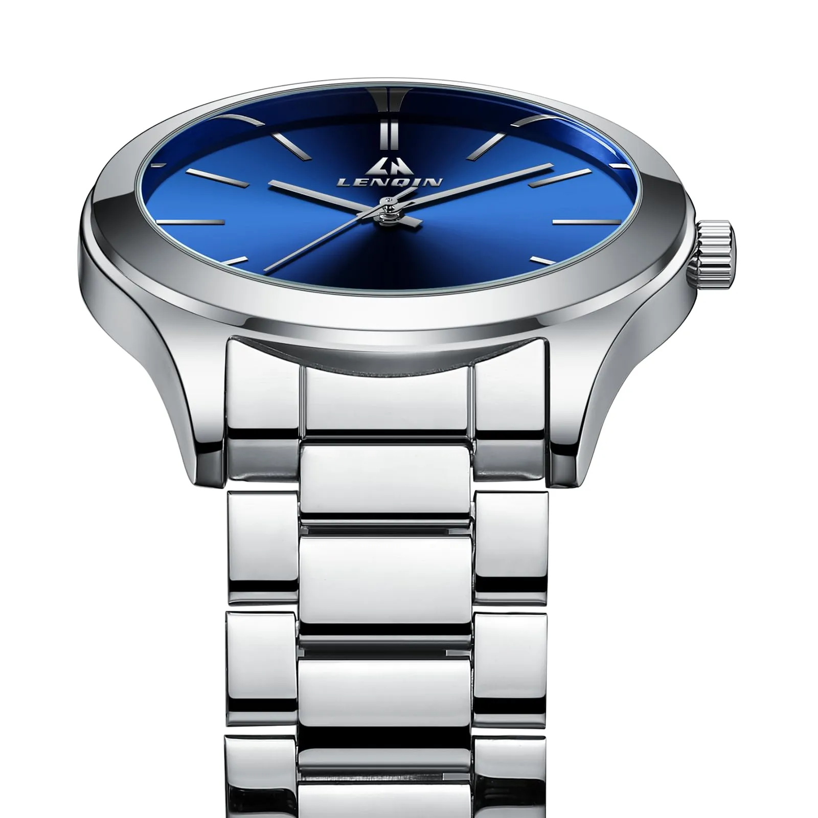 LN LENQIN Orologio Uomo Acciaio Inox Analogico Quarzo Impermeabile Business 0547 Silver Blue - immagine 4