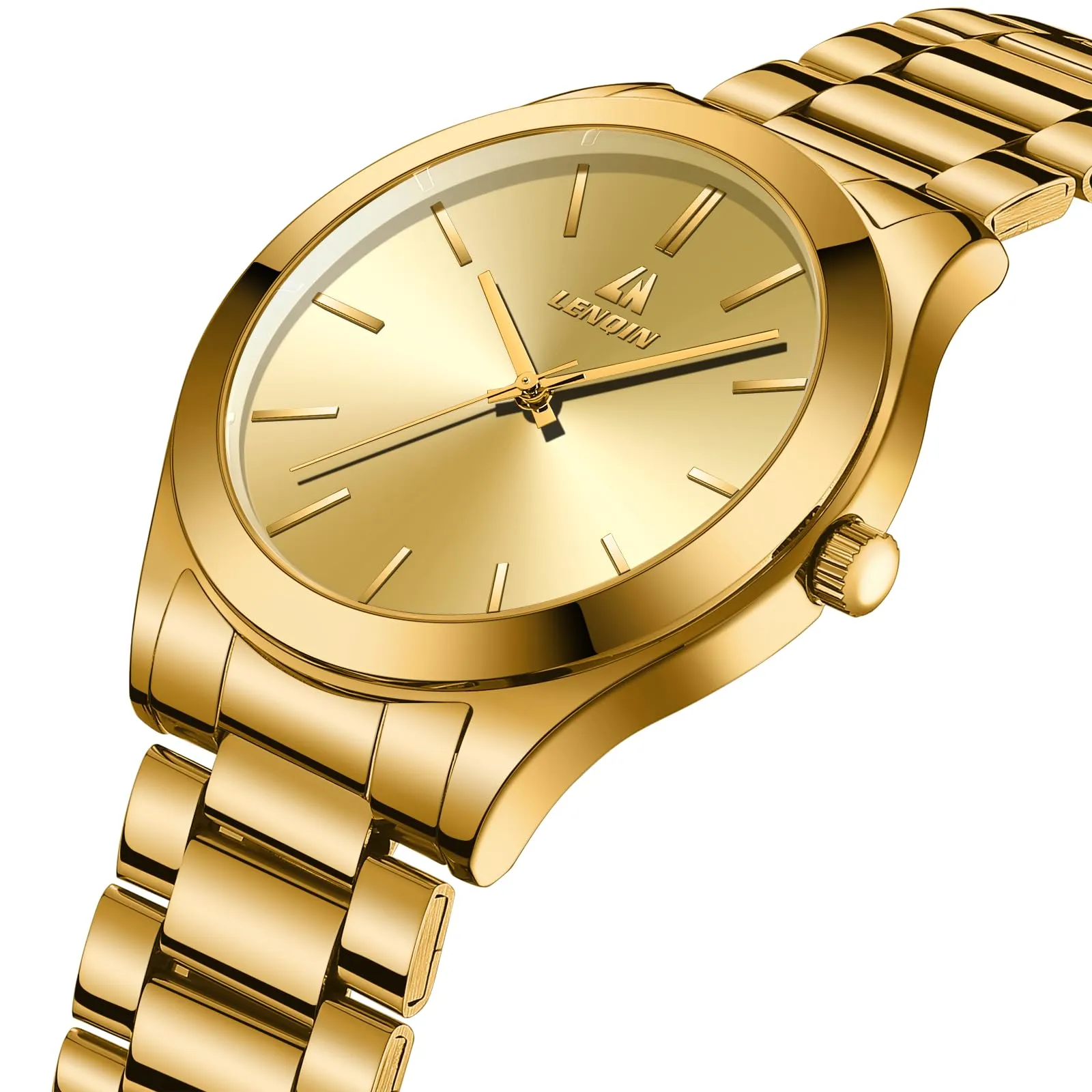 LN LENQIN Orologio Uomo Analogico Quarzo Acciaio Inox Impermeabile 0547-Gold - immagine 3
