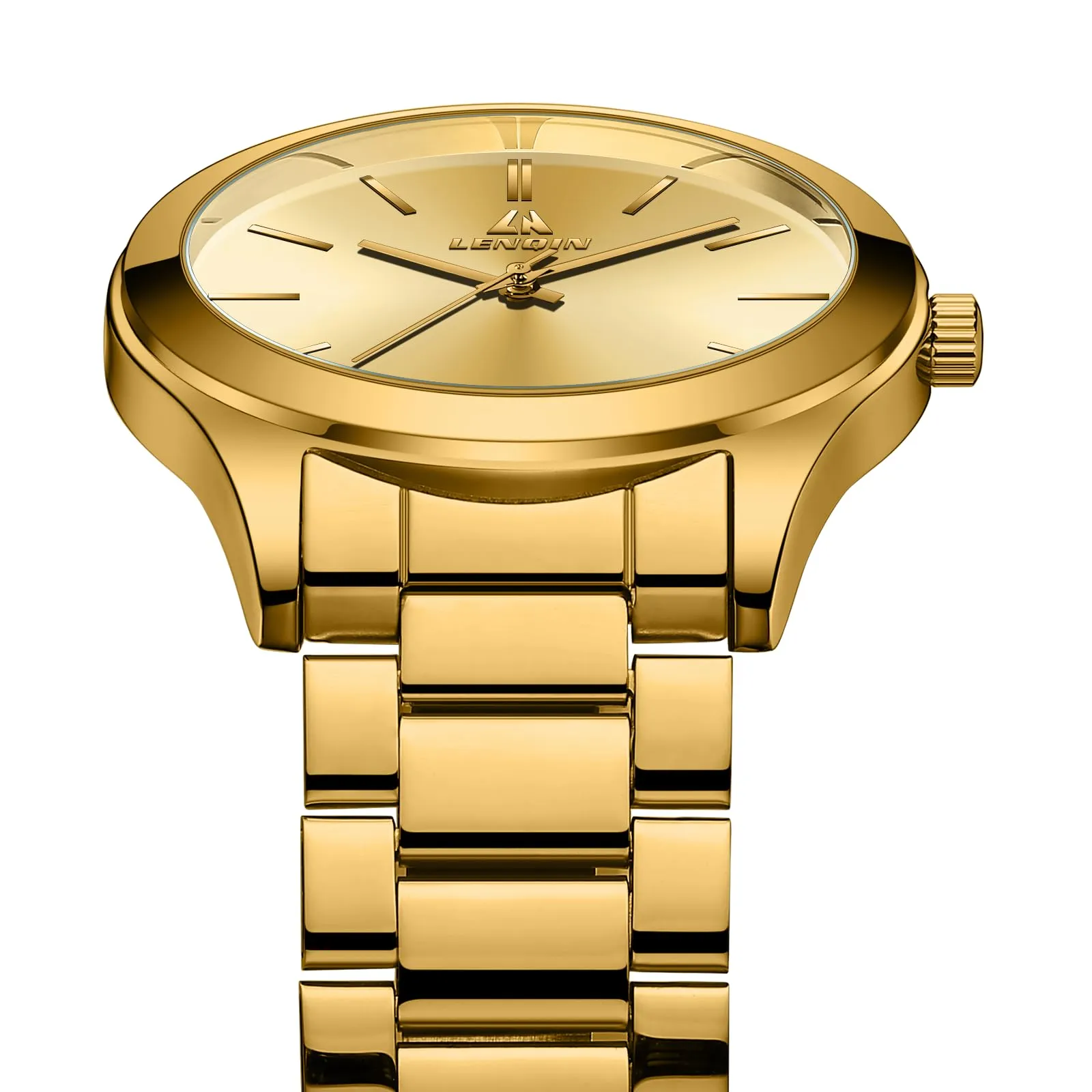 LN LENQIN Orologio Uomo Analogico Quarzo Acciaio Inox Impermeabile 0547-Gold - immagine 4