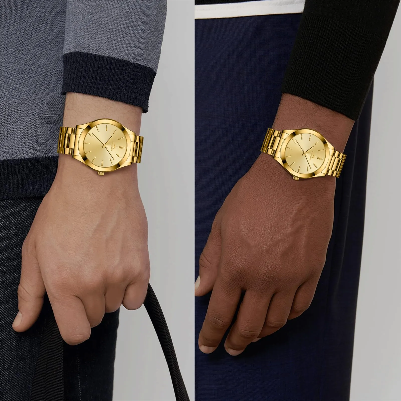 LN LENQIN Orologio Uomo Analogico Quarzo Acciaio Inox Impermeabile 0547-Gold - immagine 5