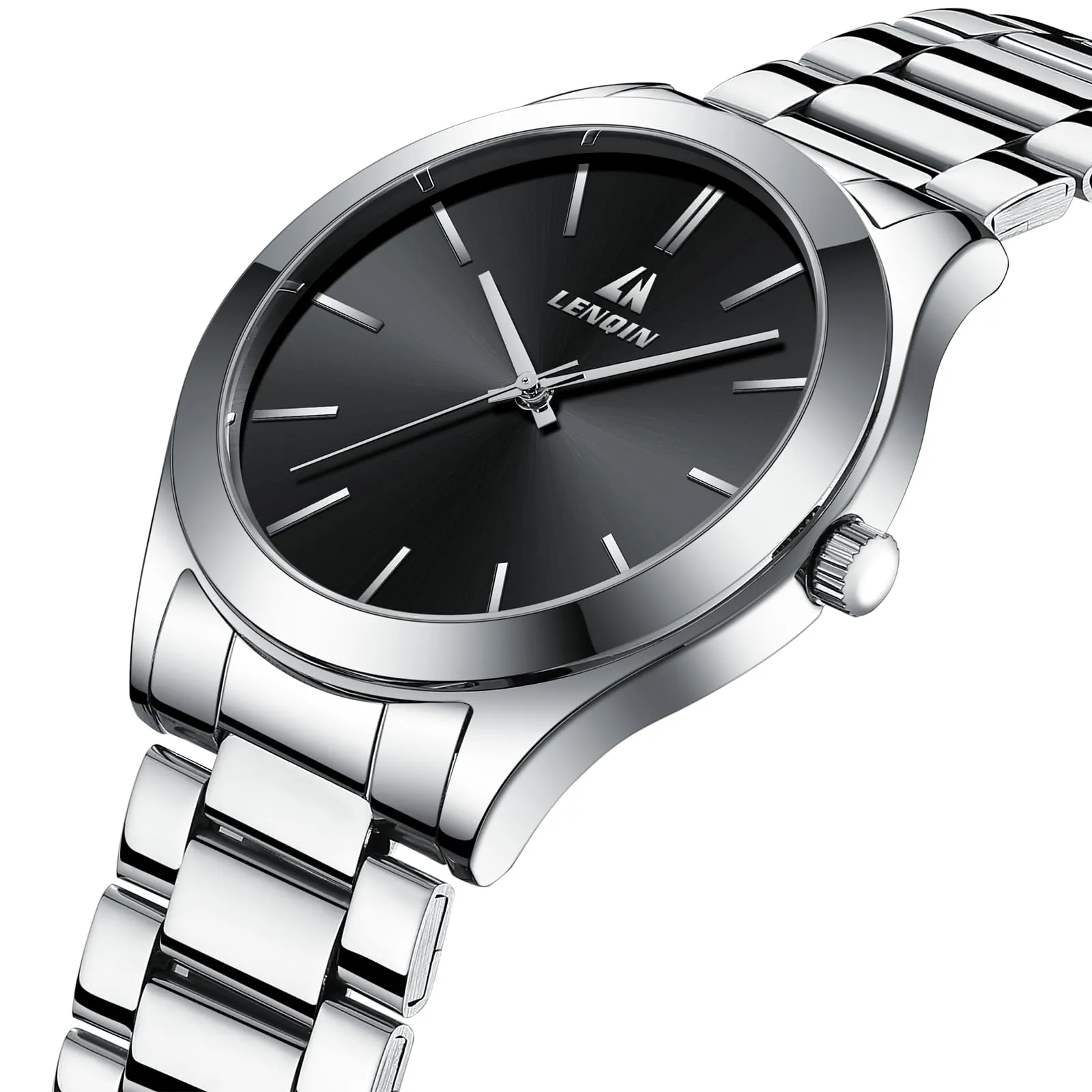 LN LENQIN Orologio Uomo Acciaio Inox Analogico Quarzo Impermeabile 0547 Silver Black - immagine 3