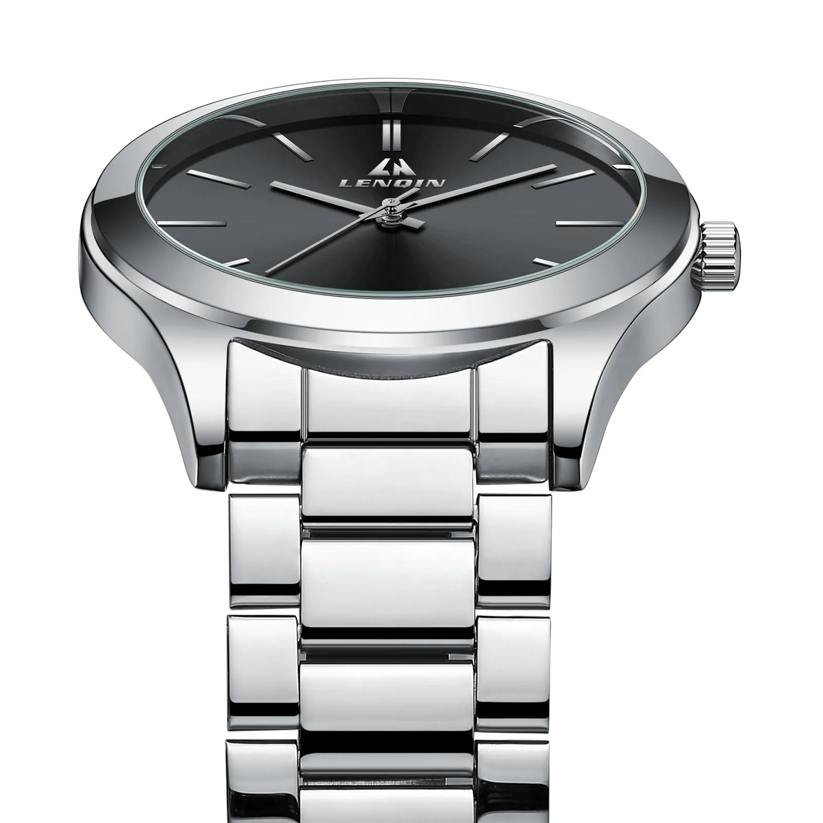 LN LENQIN Orologio Uomo Acciaio Inox Analogico Quarzo Impermeabile 0547 Silver Black - immagine 4