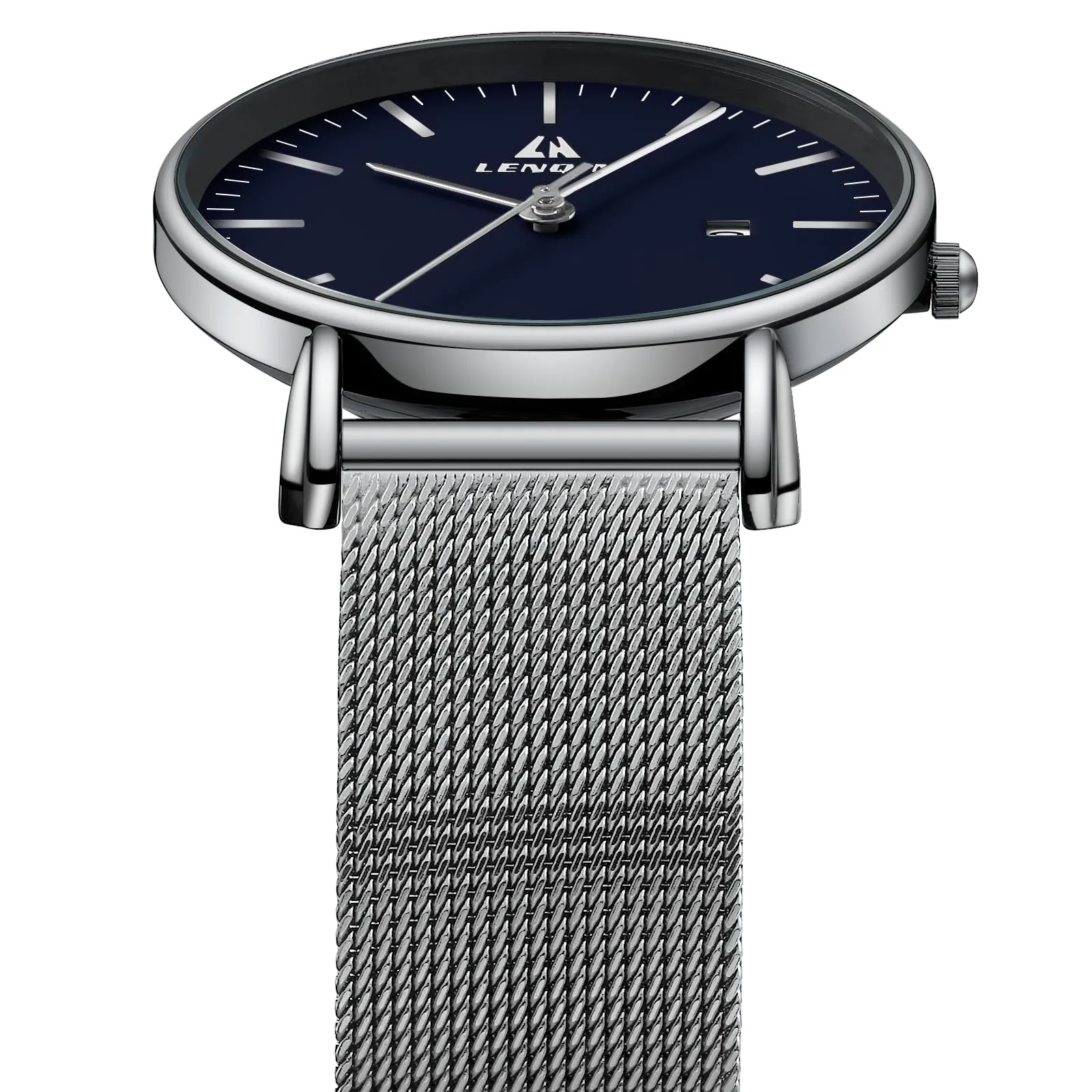 LN LENQIN Orologio Uomo Acciaio Inox Analogico Quarzo Impermeabile 0546-Silver Blue - immagine 4