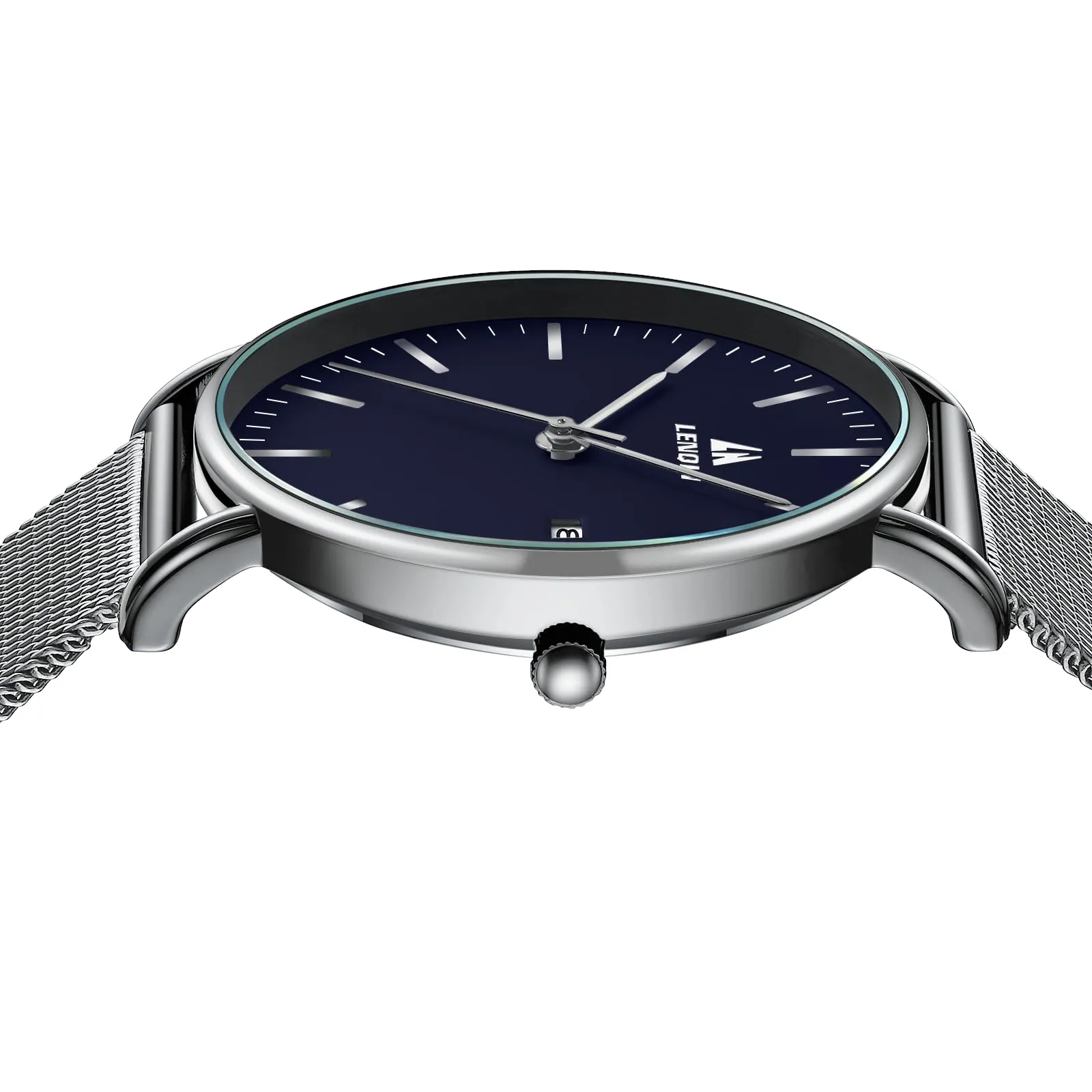 LN LENQIN Orologio Uomo Acciaio Inox Analogico Quarzo Impermeabile 0546-Silver Blue - immagine 5
