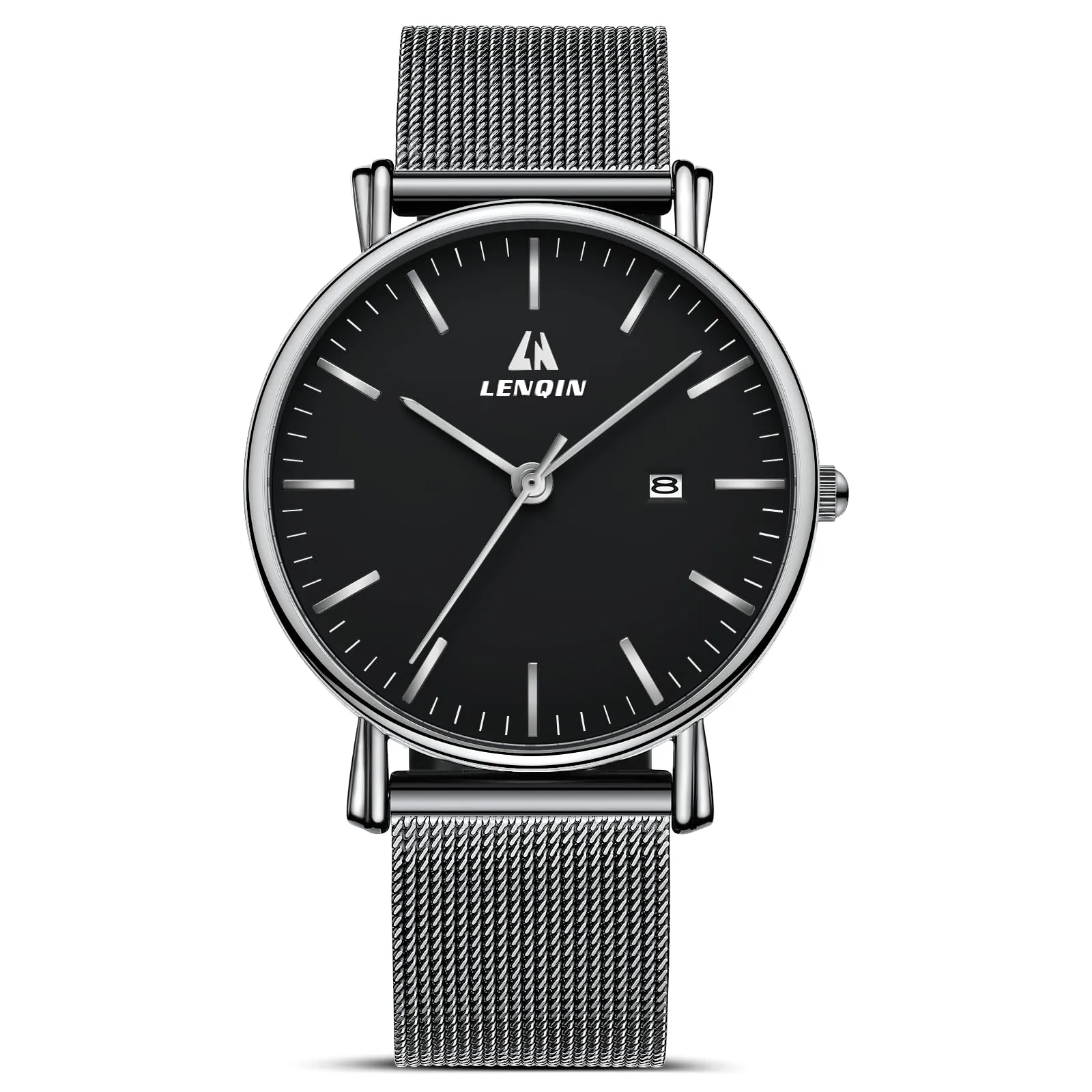 LN LENQIN Orologio Uomo Acciaio Inox Analogico Quarzo Impermeabile Business 0546 Silver Black - immagine 1