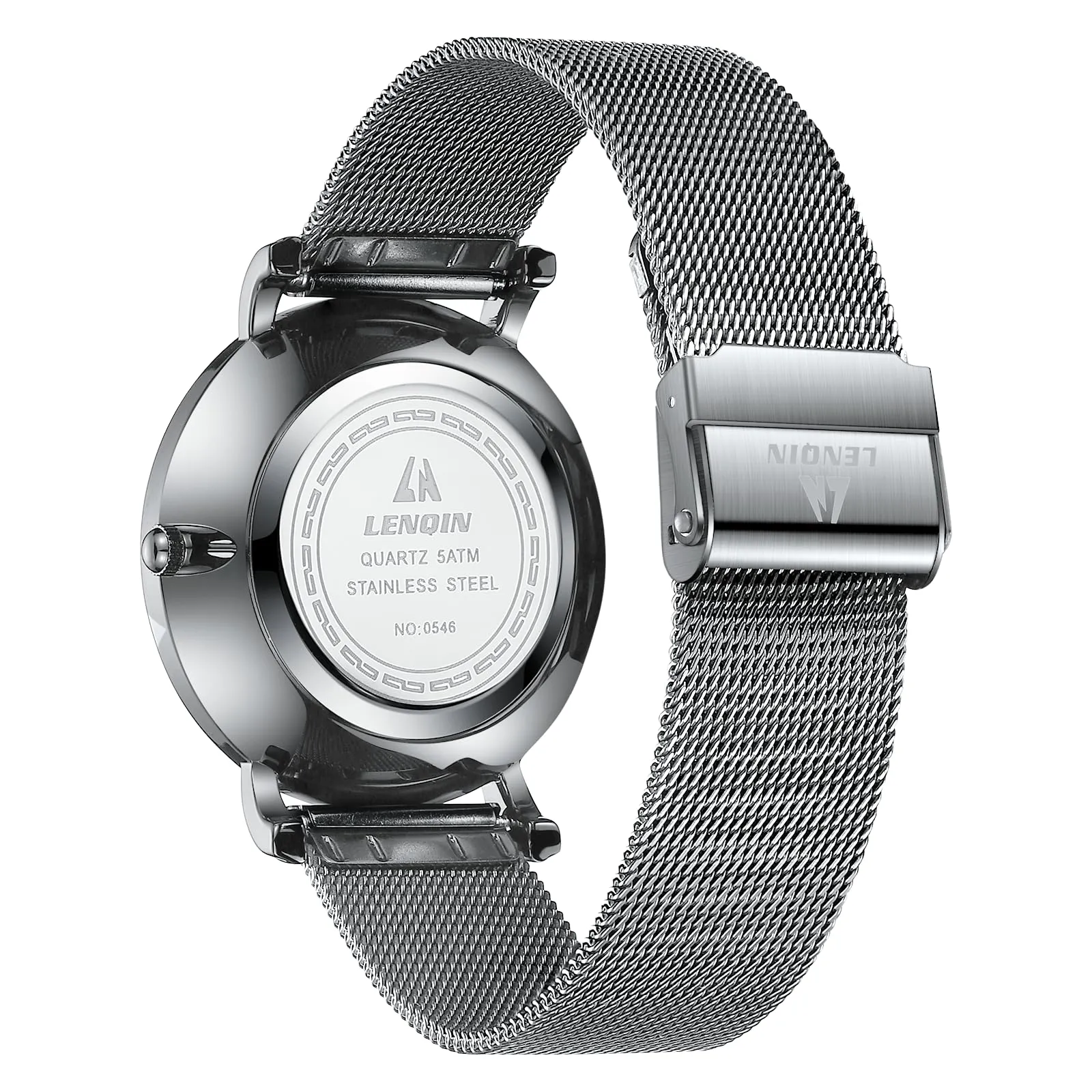 LN LENQIN Orologio Uomo Acciaio Inox Analogico Quarzo Impermeabile Business 0546 Silver Black - immagine 2