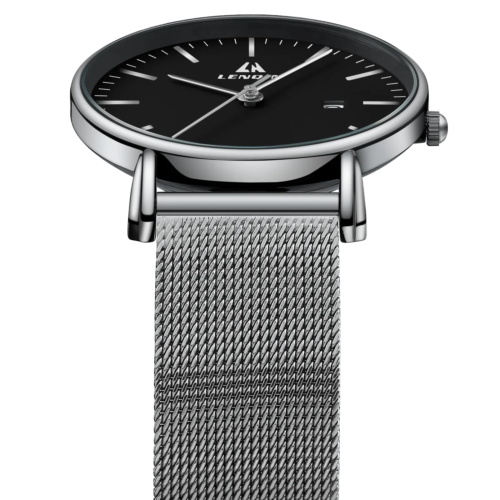 LN LENQIN Orologio Uomo Acciaio Inox Analogico Quarzo Impermeabile Business 0546 Silver Black - immagine 4