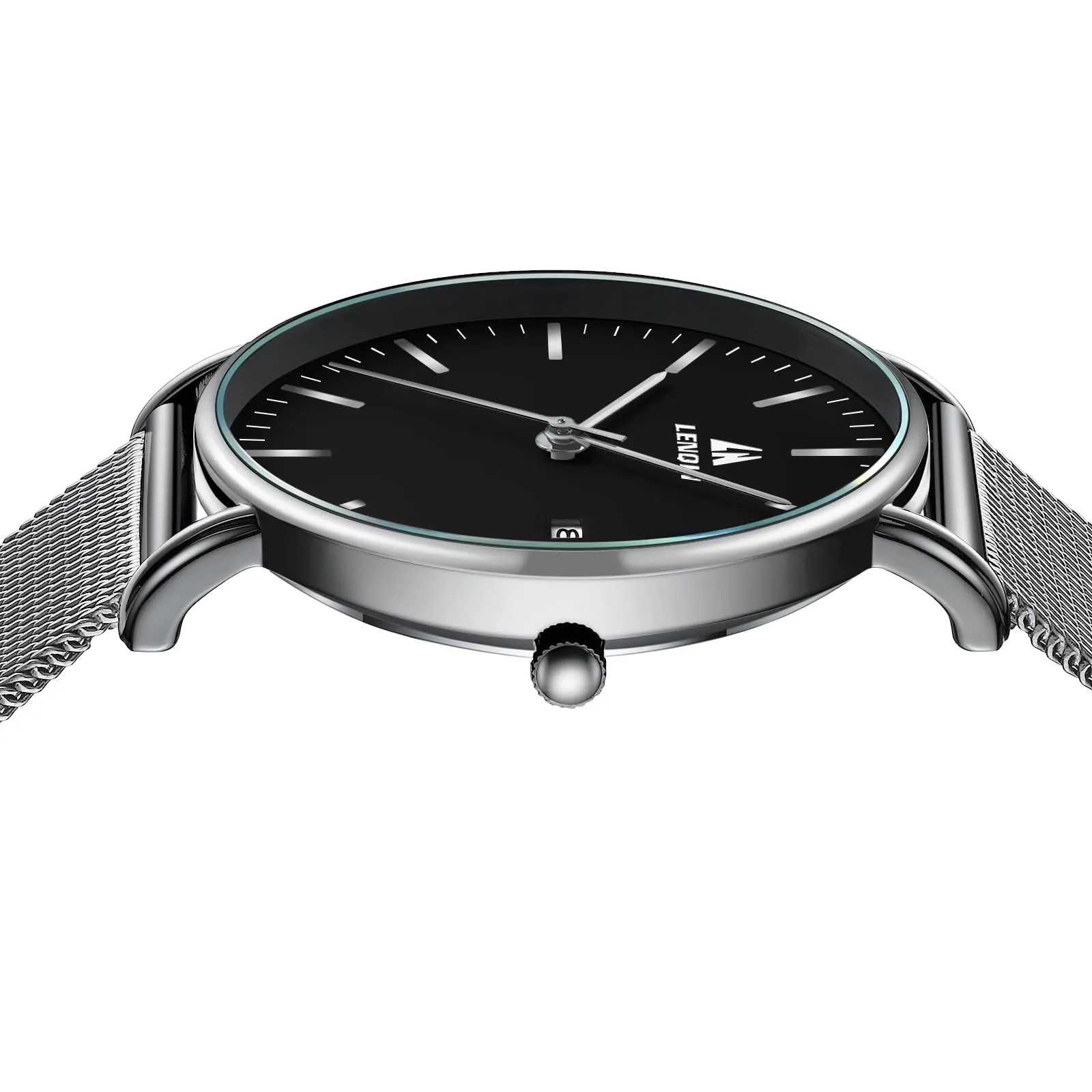 LN LENQIN Orologio Uomo Acciaio Inox Analogico Quarzo Impermeabile Business 0546 Silver Black - immagine 5