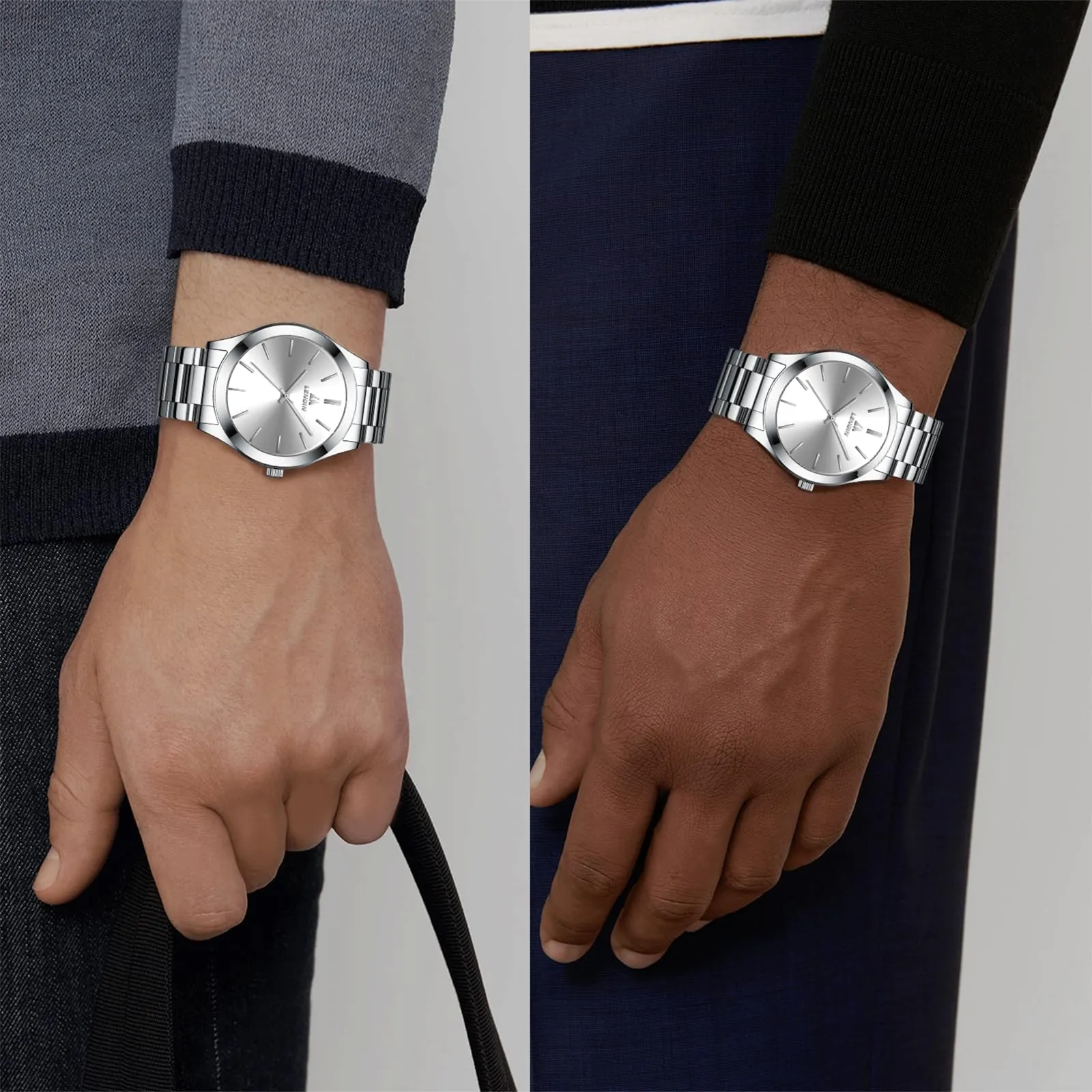 LN LENQIN Orologio Uomo Acciaio Inox Analogico Quarzo Impermeabile Business - immagine 6