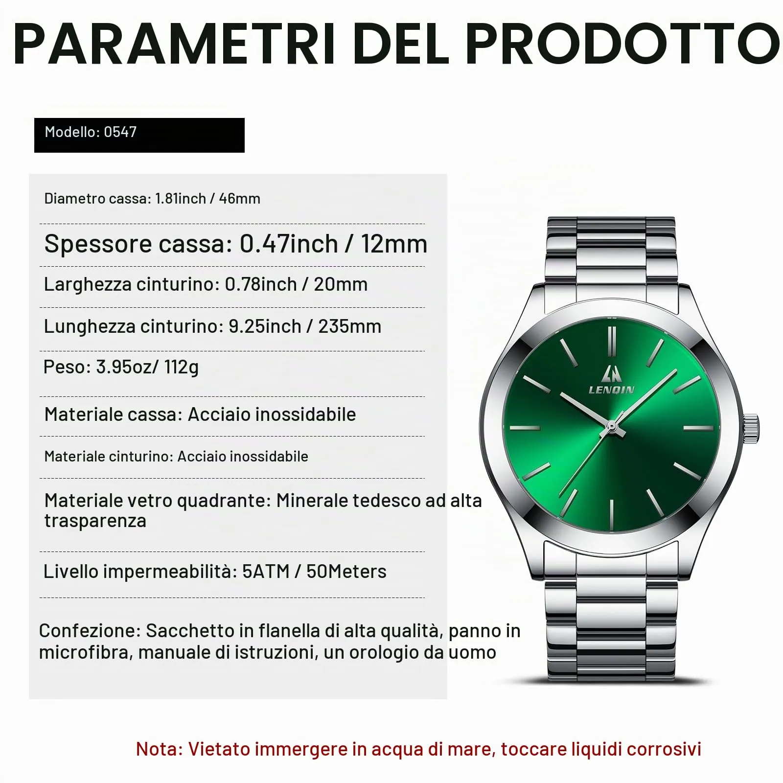 LN LENQIN Orologio Uomo Analogico al Quarzo in Acciaio Inox Impermeabile 50M - immagine 8