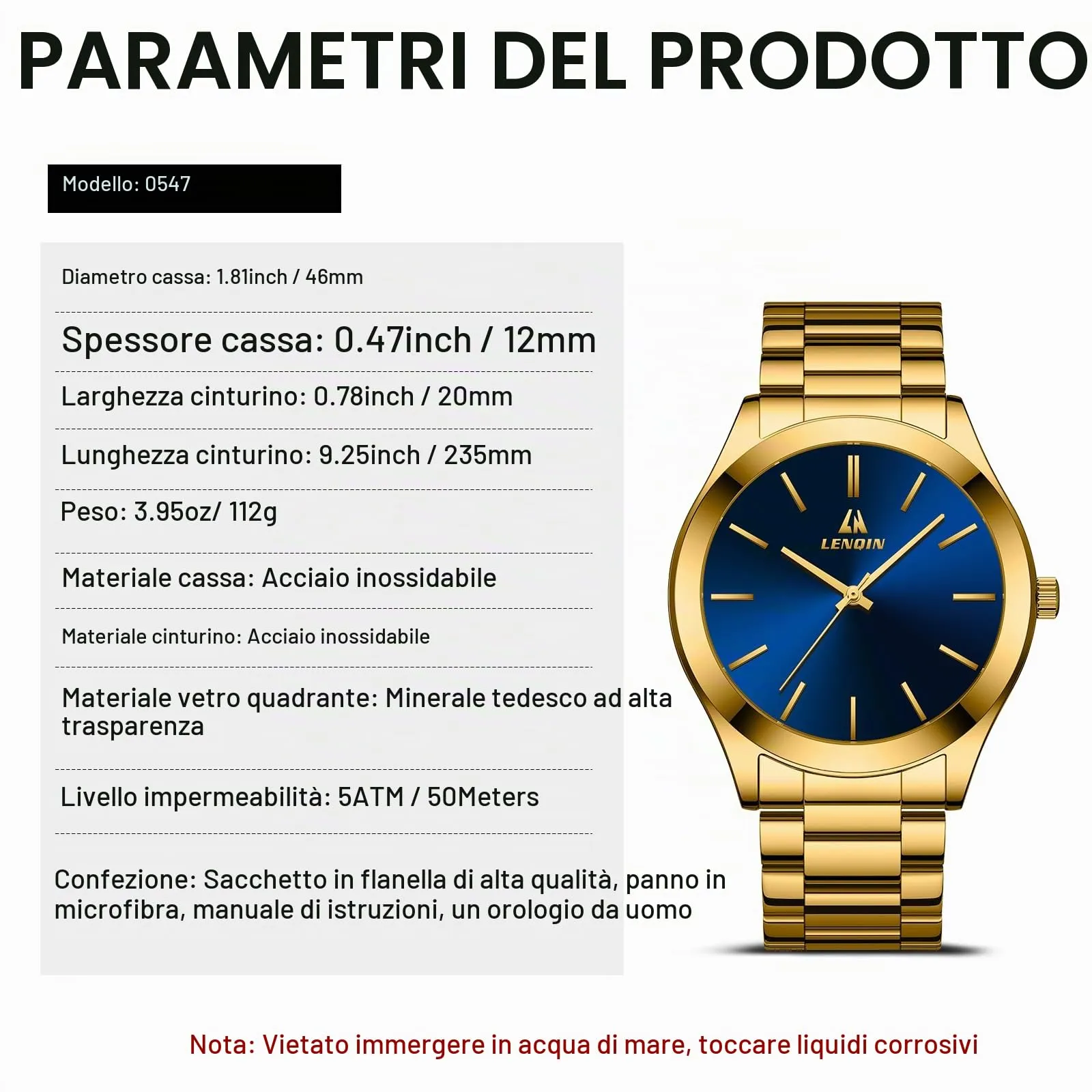 LN LENQIN Orologio Uomo Acciaio Inox Analogico Quarzo Impermeabile Business - immagine 8