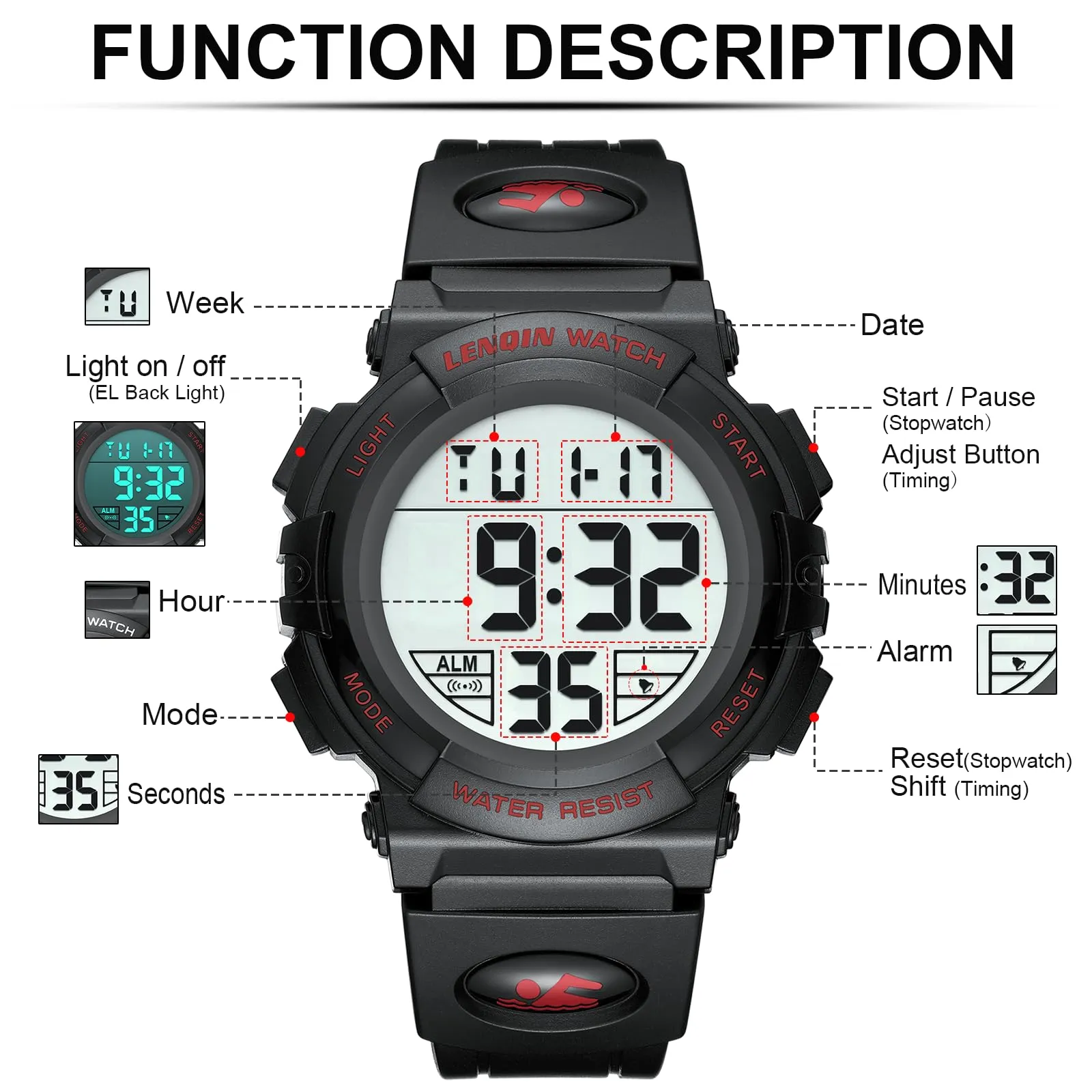 LN LENQIN Orologio Digitale Sportivo Impermeabile R050 - immagine 6